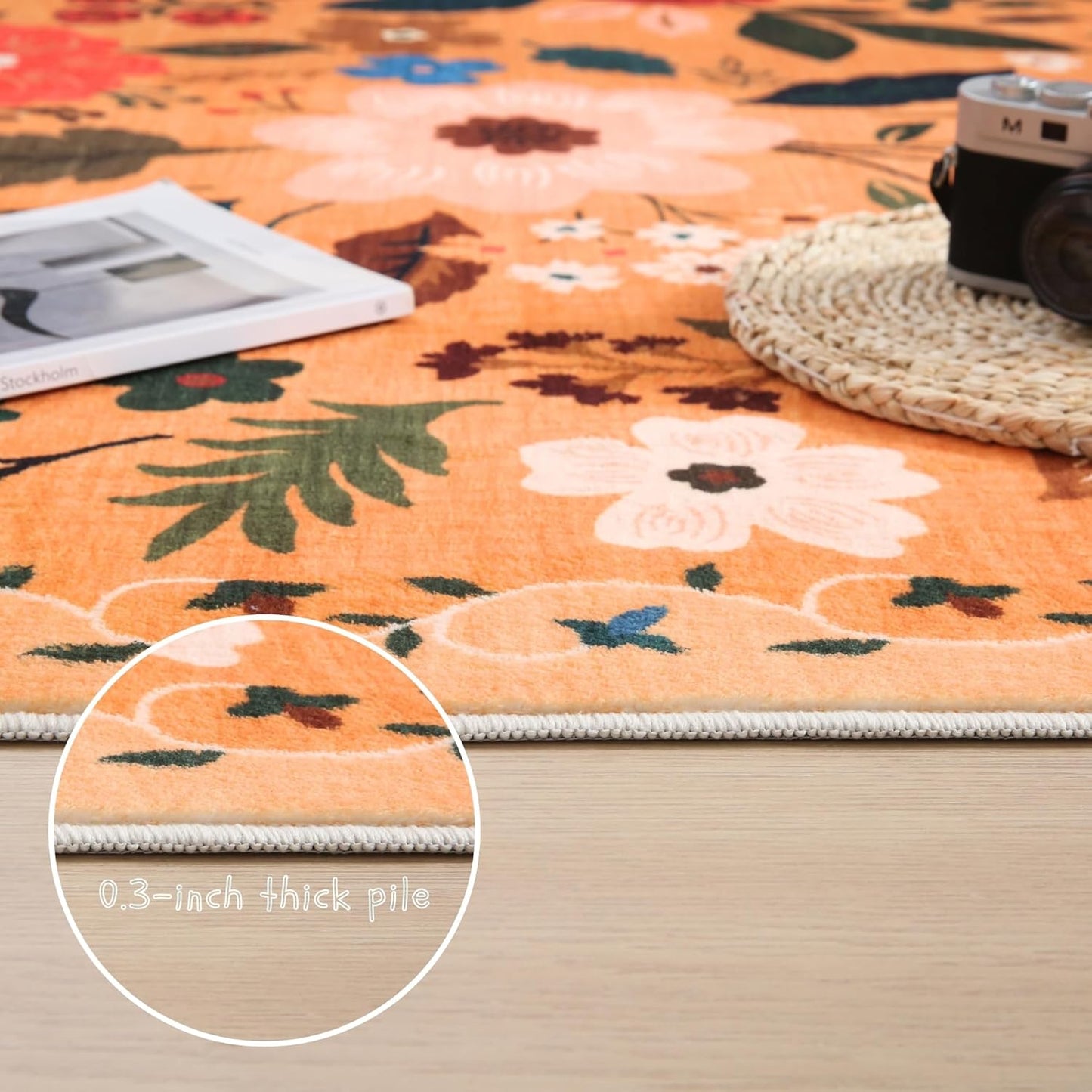 Runner Rug for Hallways Kitchen Rug Non Slip 2'6''x8' Washable Runner Rugs with Rubber Backing Soft Floral Carpet Runner for Hallways, Kitchen, Laundry, Bedroom, Bathroom(Yellow)