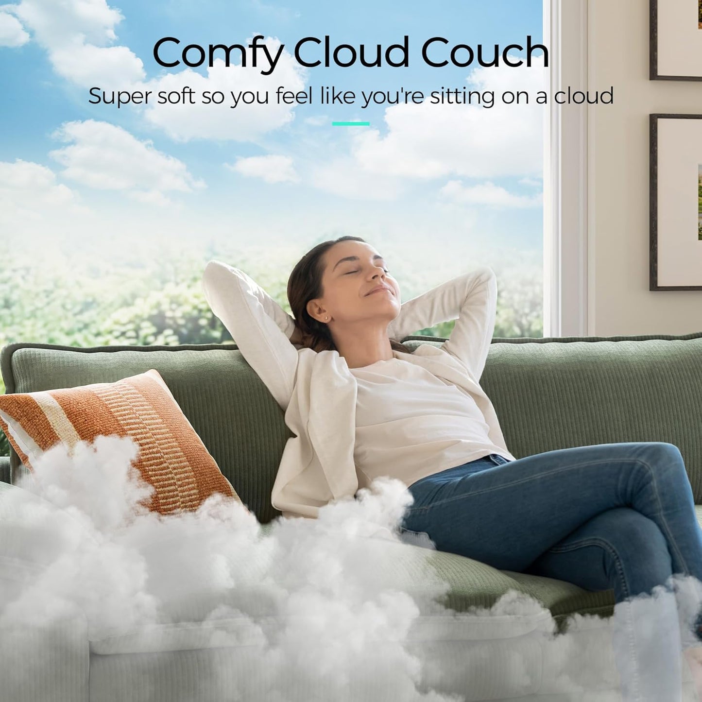 LINSY HOME Sectional Loveseat Sofa - 90'' Oversized Corduroy Cloud Couch Soft Modern Comfy Green Loveseat Couch Deep Seat Couches for Living Room Bedroom Apartment Office, Green