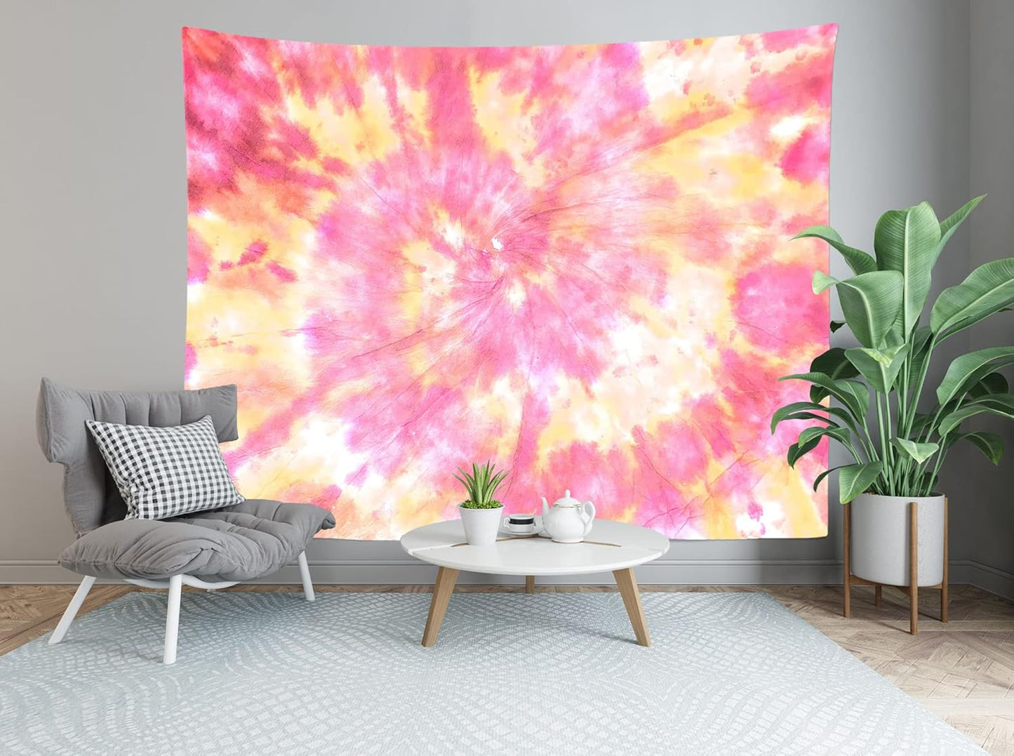 Loccor 5x3ft Tie Dye Tapestry Light Orange Watercolor Craft Dirty Tie-Dye Textile Abstract Chaotic Hippie Tapestry Wall Hanging for Living Room Bedroom Decor （Pattern Painted on Polyester Fabric）