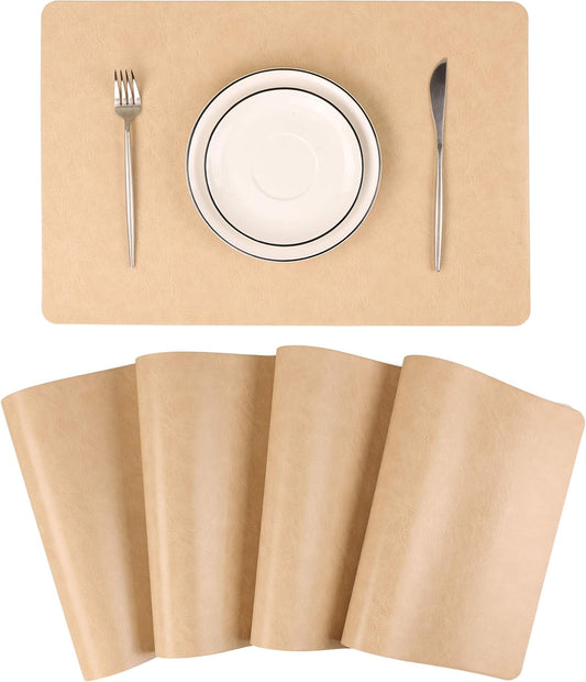 Faux Leather Placemats, Set of 4 PU Table Mats, Easy to Clean, Heat & Stain Resistant for Office Conference Table,Dining Home Decor