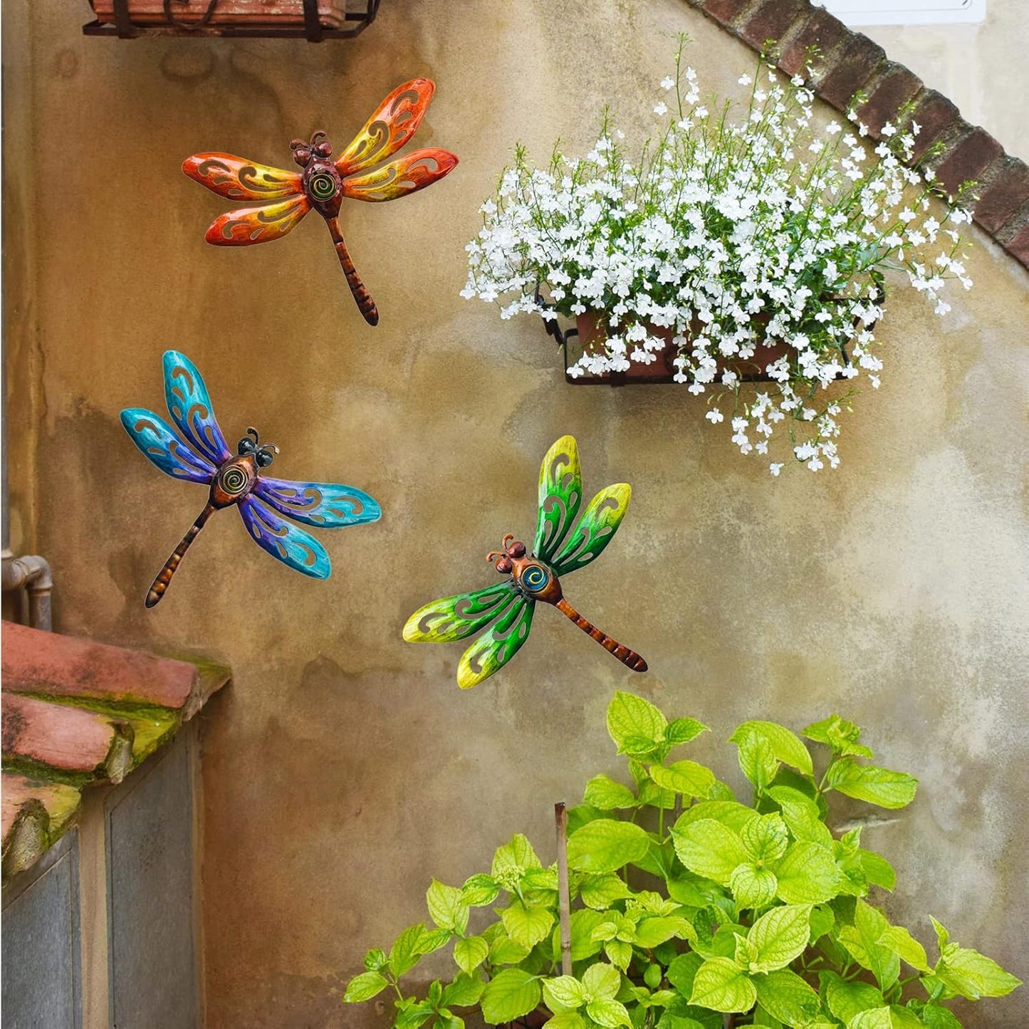wotieuns Metal Dragonfly Wall Decoration, Garden Fence Outdoor Wall Art, Outdoor Wall Decoration, Outdoor Art Decoration Dragonfly, Suitable for Living Room, Bedroom, Yard and Porch, Set of 3