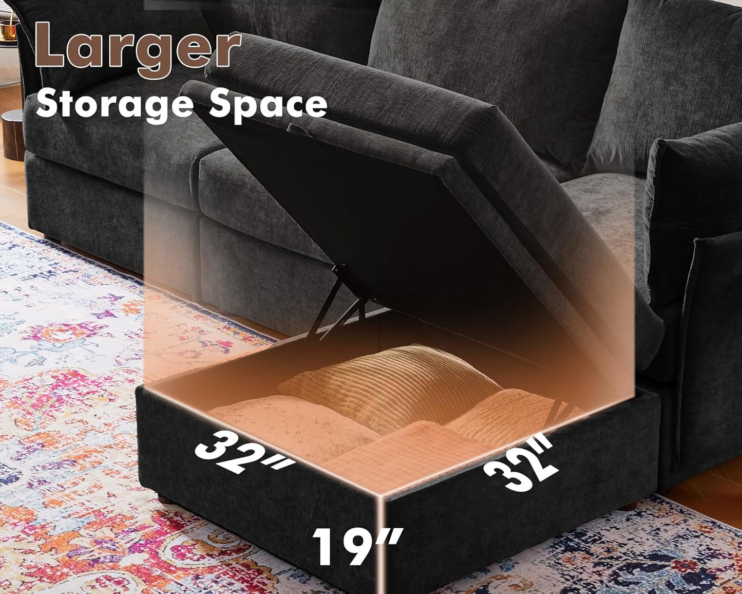 134.6" Oversized Modular Sectional Sofa, 6 Seater U Shaped Couch with Storage Ottoman with Reversible Chaise Deep Seat for Living Room, Apartment - Chenille Black