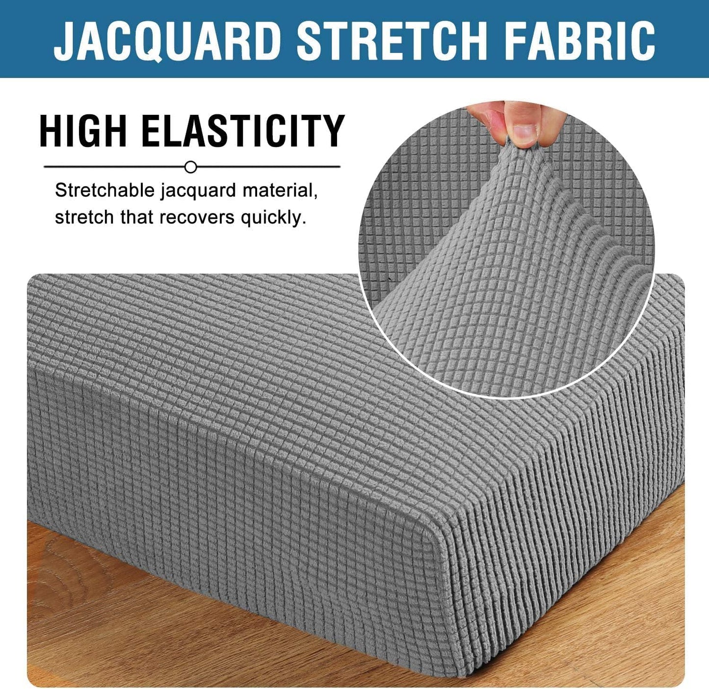 H.VERSAILTEX Super Stretch Individual Seat Cushion Covers - 3 Piece Sofa Cushion Covers in Dove, Thick Jacquard Textured Twill Fabric