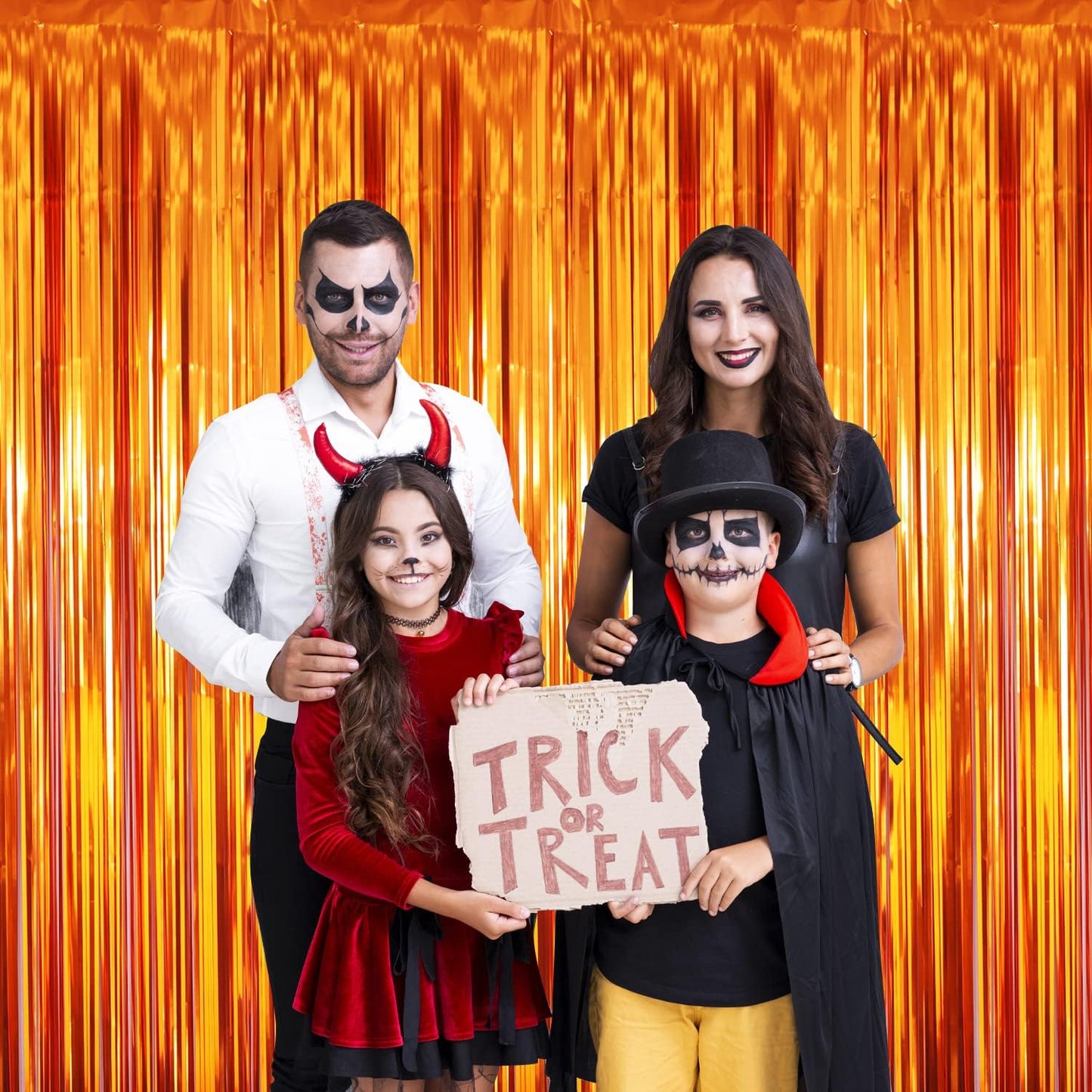 GOER 3.2 ft x 9.8 ft Metallic Tinsel Foil Fringe Curtains Party Photo Backdrop Party Streamers for Birthday,Graduation,New Year Eve Decorations Wedding Decor (5 Packs,Orange)