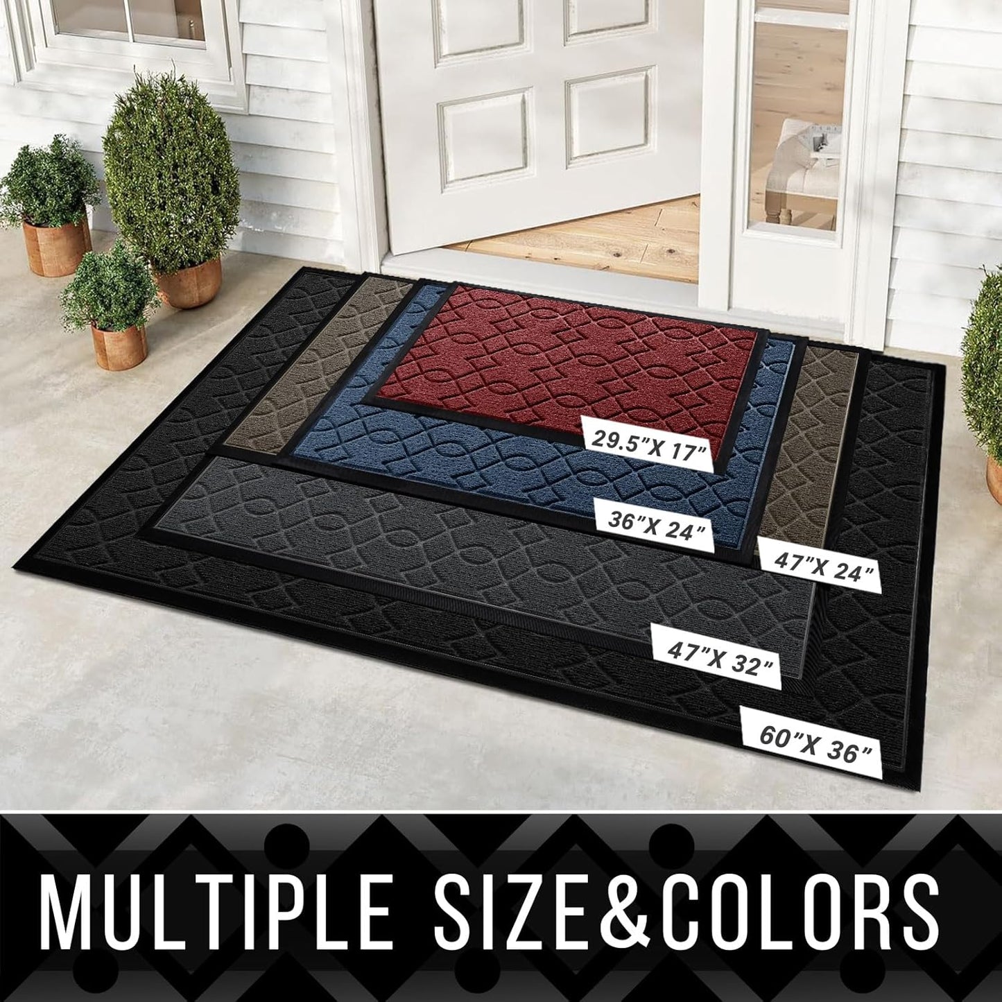 Yimobra Front Door Mat Outdoor Indoor 47x32, All-Season, All-Weather, Heavy Duty Welcome Door Mats Outside Entrance, Non Slip Porch Patio Entrance Mat, Red