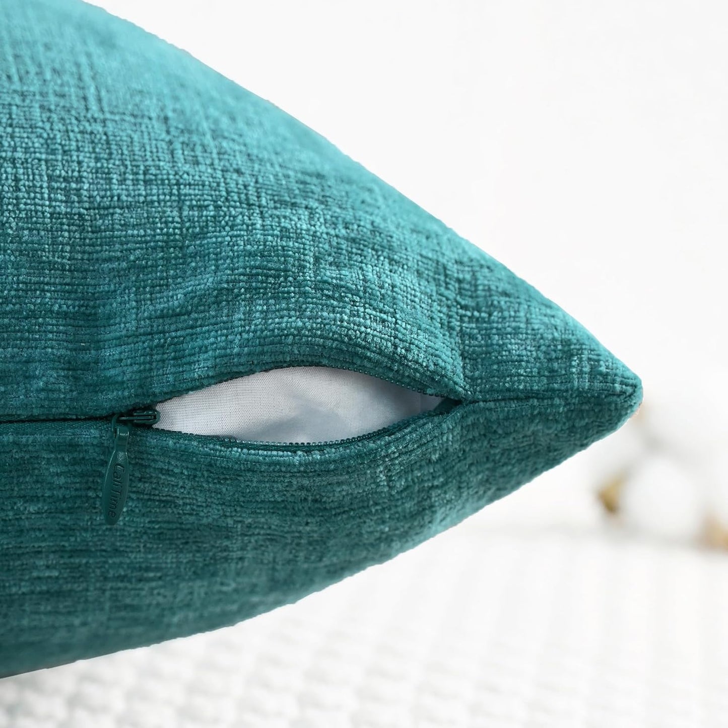 CaliTime Throw Pillow Covers Decorative 12 X 20 Inches Pack of 2 Cozy Chenille Cushion Cases for Couch Sofa Bed Living Room Home Teal