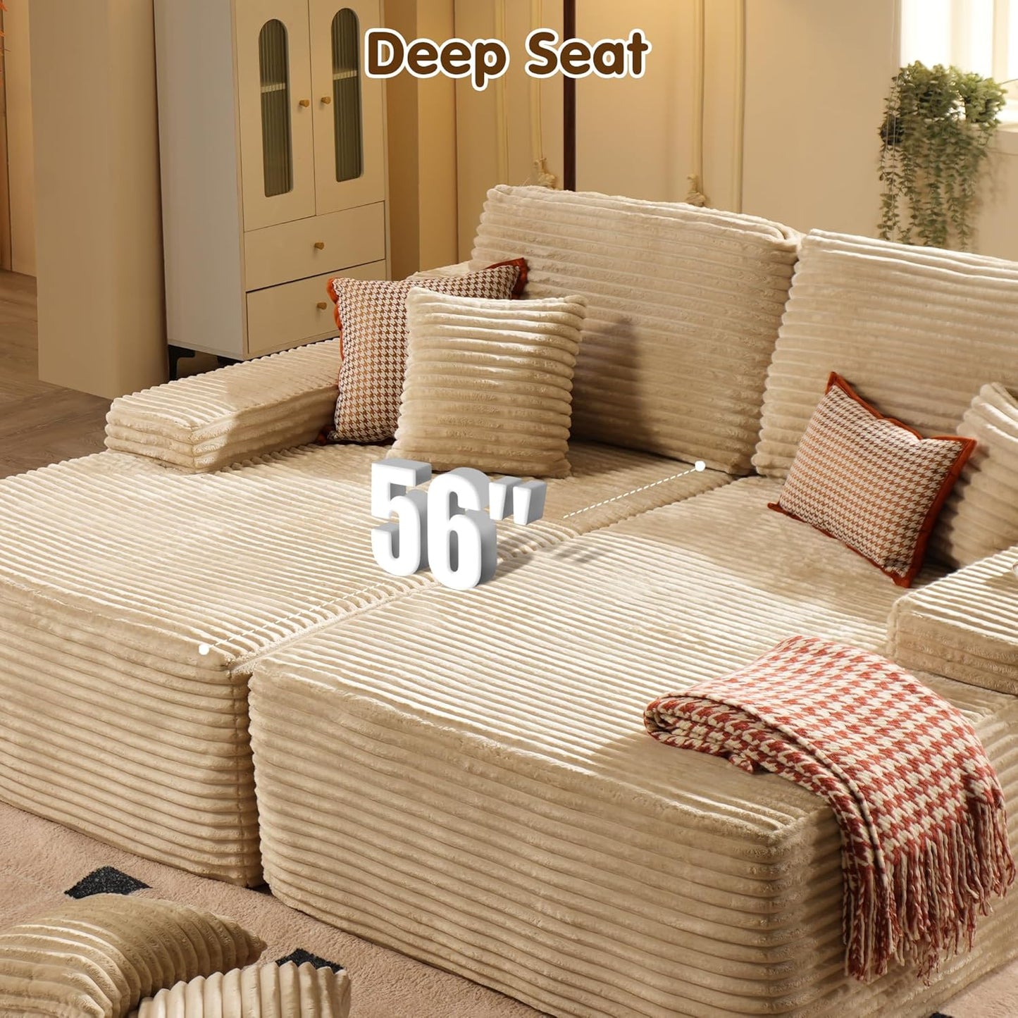 ovios 81" Oversized Sectional Double Lounge Chaise with Cloud Plush Sofa Bed, No Assembly Required, Fluffy Modern Sleeper Loveseat Chair for Indoor Living Room Bedroom Reading, Beige (Plush Fabric)