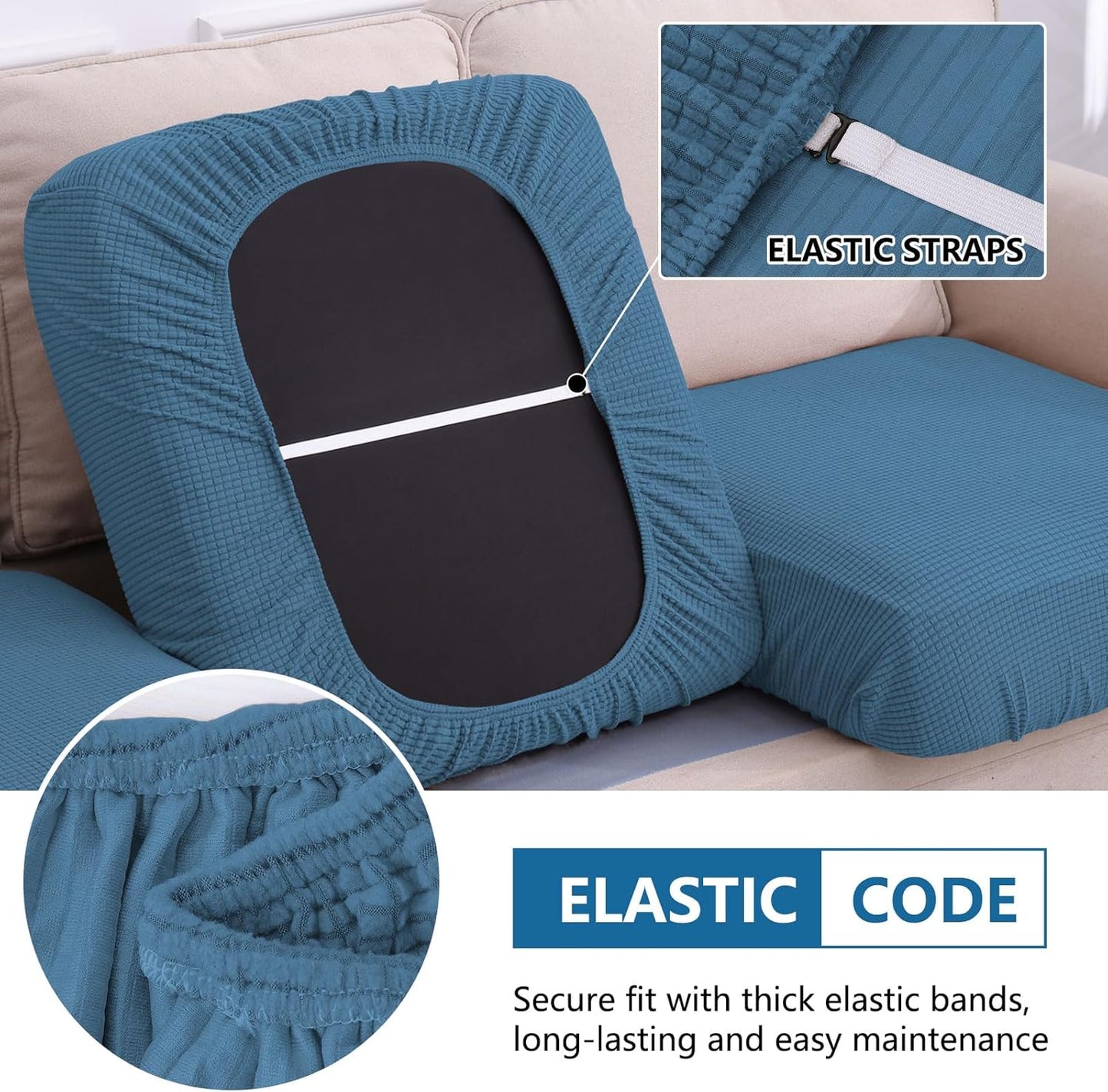 hyha Waterproof Sectional Couch Covers, Non Slip Sofa Couch Cushion Covers L Shape, Thick Stretch Jacquard Fabric, Washable Sofa Slipcovers with Elastic Bottom (1 Piece for Chaise, Blue)