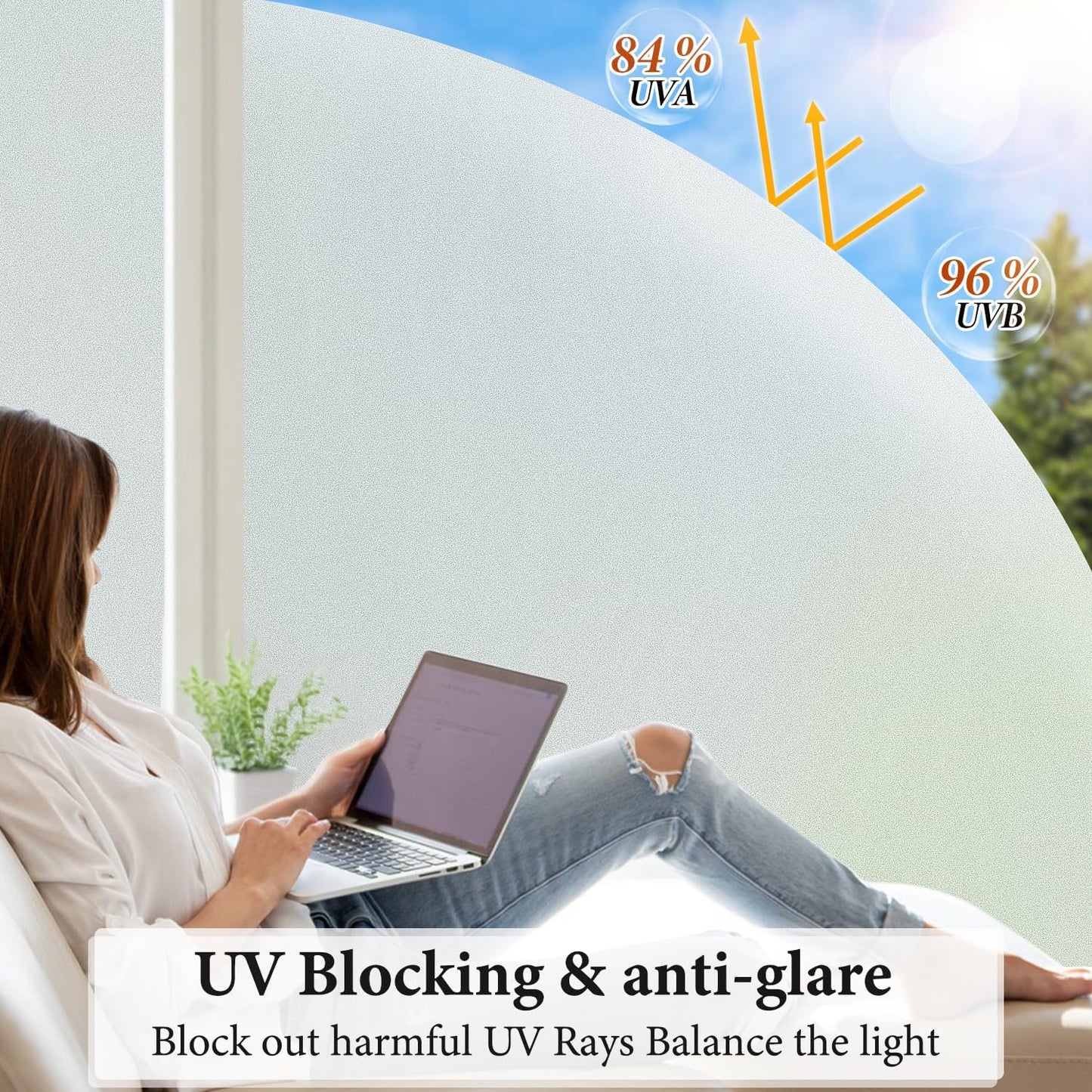 DUOFIRE Privacy Window Film Natural Frosted Glass Film Static Cling Glass Film No Glue Anti-UV Window Sticker Non Adhesive for Privacy Office Meeting Room Bathroom Living Room 23.6in. x 78.7in. S001