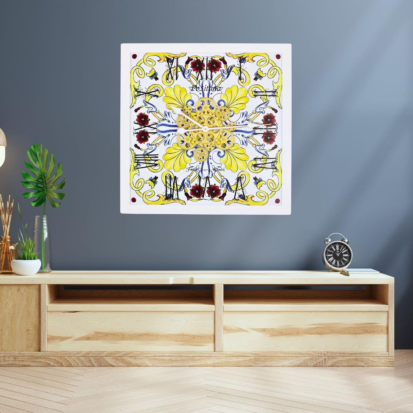 The Gears Clock Wall Clock Italy Collection with Moving Gears (Positano, 24 inches (60 cm))