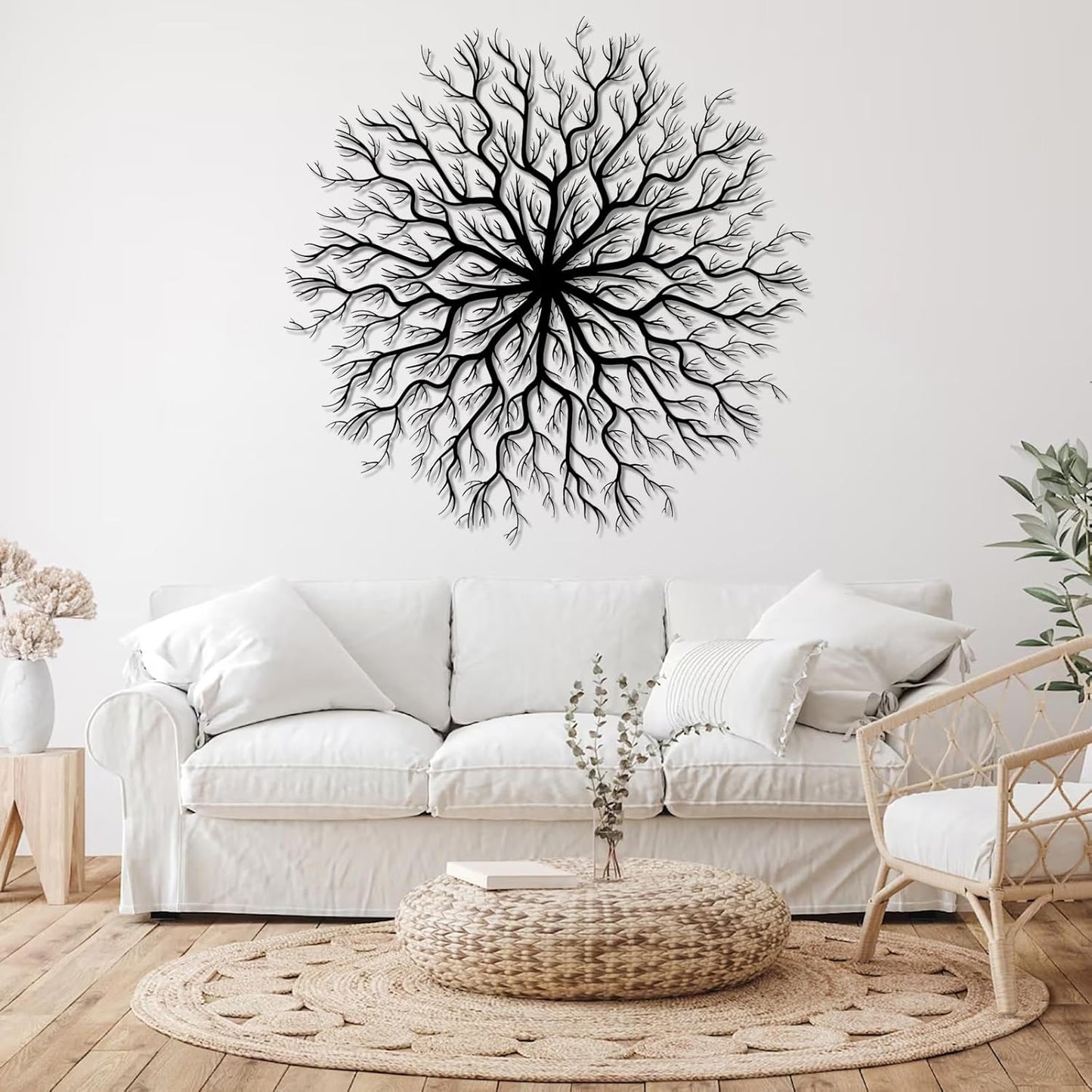 Tree of Life Metal Wall Art, Metal Tree Wall Art, Large Round Sculpture, Round Branch Wall Decor, Large Branch Artwork, Nature Sign, Wall Decor for Living Room, Housewarming Gift (Gold, 32"x32"|80x80cm)