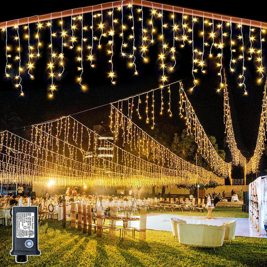 99ft Icicle Lights for Outside, Warm White Christmas Outdoor Indoor, 1216 LED Twinkle Strings with 228 Drops for Thanksgiving Room Home Wall Bedroom Window Decorations