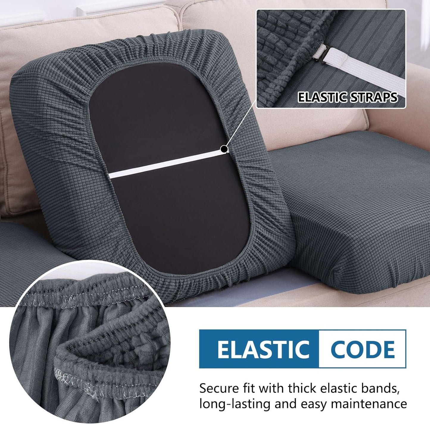 hyha Waterproof Sectional Couch Covers, Non Slip Sofa Couch Cushion Covers L Shape, Thick Stretch Jacquard Fabric, Washable Sofa Slipcovers with Elastic Bottom (1 Piece for Chaise XL, Grey)