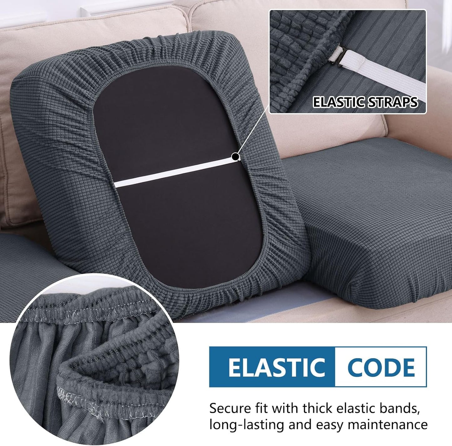 hyha Waterproof Couch Cushion Covers for Pets, Non Slip Sofa Seat Cover for Dogs Washable, Soft Thick Stretch Jacquard Fabric, Sofa Slipcovers with Elastic Bottom (1 Piece for Backrest M, Grey)