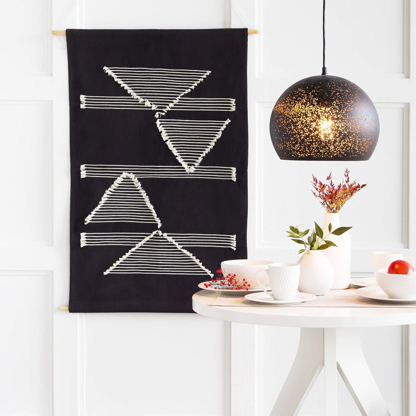 Mark&Day Wall Art, Hohenzell Modern Farmhouse Black Macrame Tapestry Wall Hanging for Living Room, Bedroom, Office or Kitchen (36"H x 24"W)