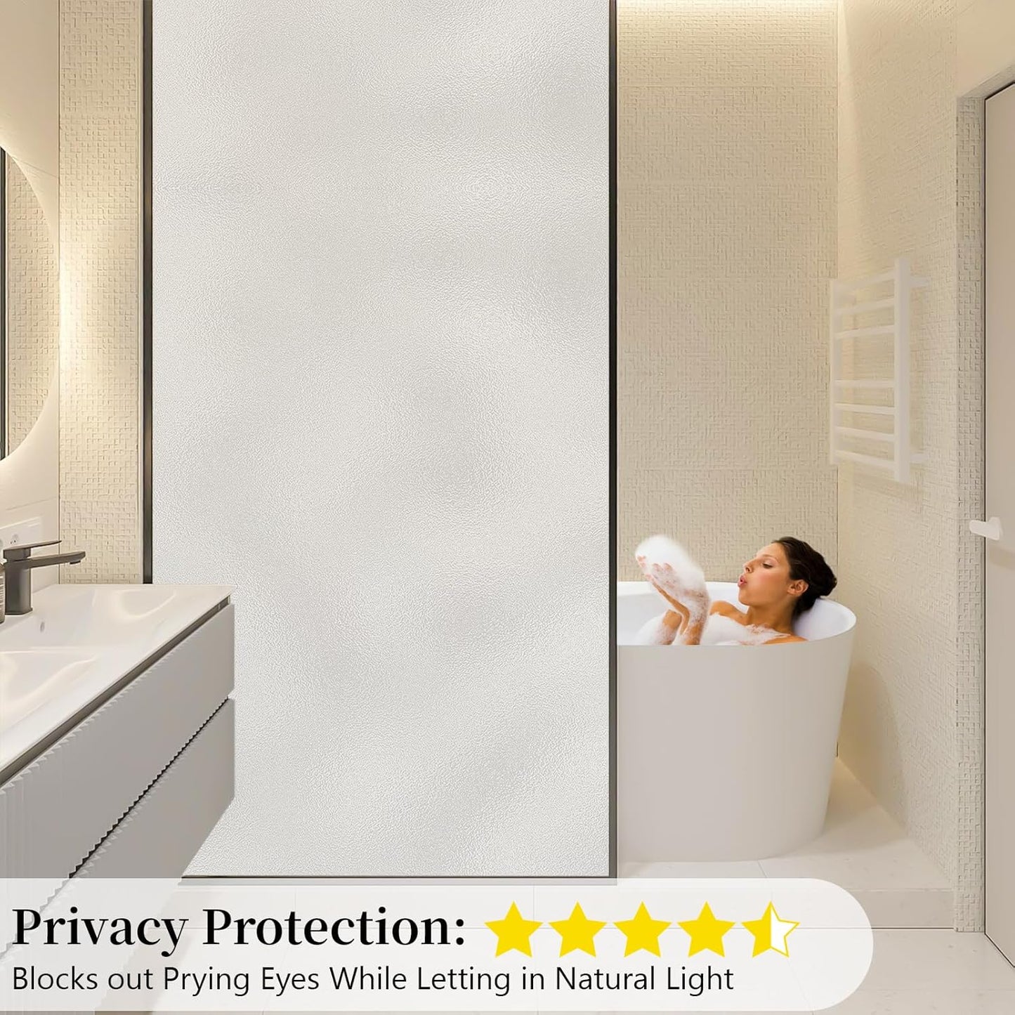 Niviy Frosted Glass Window Privacy Film 35.4 inch x 157 inch Window Frosting Film Static Cling UV Sun Blocking Bathroom Door Decorative Contact Paper for Windows