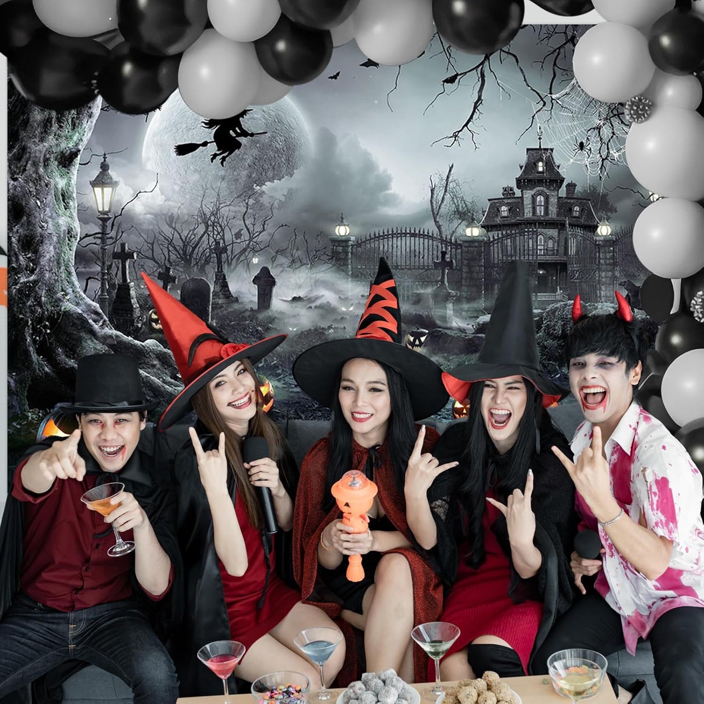 Avezano Halloween Photography Backdrop Full Moon Scary Night Castle Pumpkins Party Background Spooky Witch Bats Cemetery Child Kids Halloween Party Decorations Photoshoot Backdrops (10x7ft, Green)
