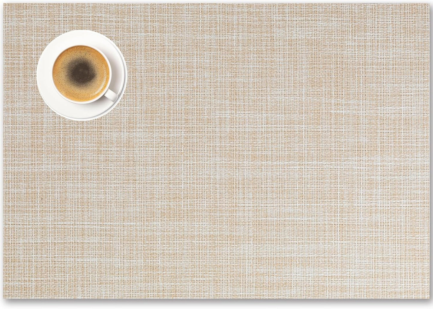 Placemats Set of 4 - Easy Clean Woven Vinyl Placemat for Dining Table, Indoor/Outdoor Place Mats, Washable PVC Table Mats（Beige）