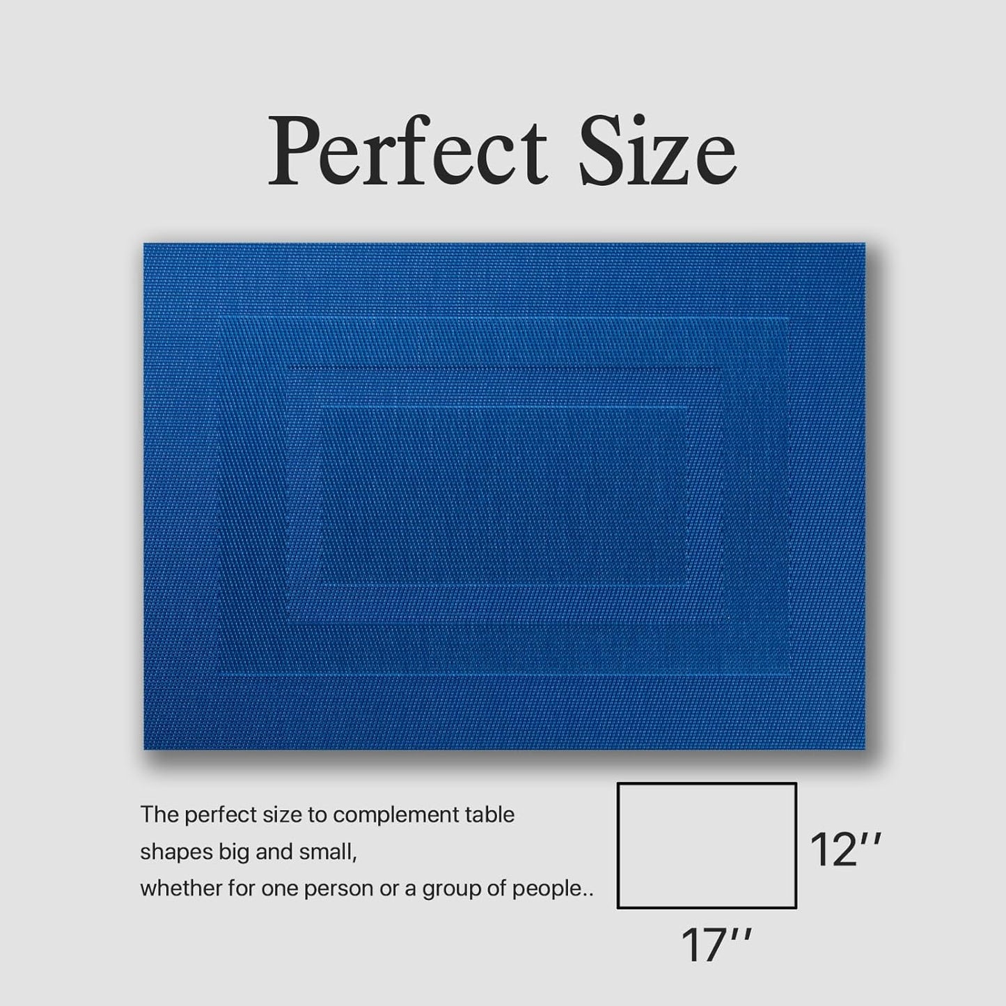 Placemats Set of 8 - Easy Clean Woven Vinyl Placemats for Dining Table, Indoor/Outdoor Place Mats, Washable PVC Table Mats（Navy Cube）