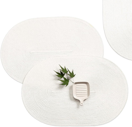 AHHFSMEI Placemats Set of 8 for Dining Table Washable Woven Vinyl Non-Slip 18x12 inches Placemat Heat-Resistant Durable Table Mats for Dining Table Easy to Clean (White, 8)