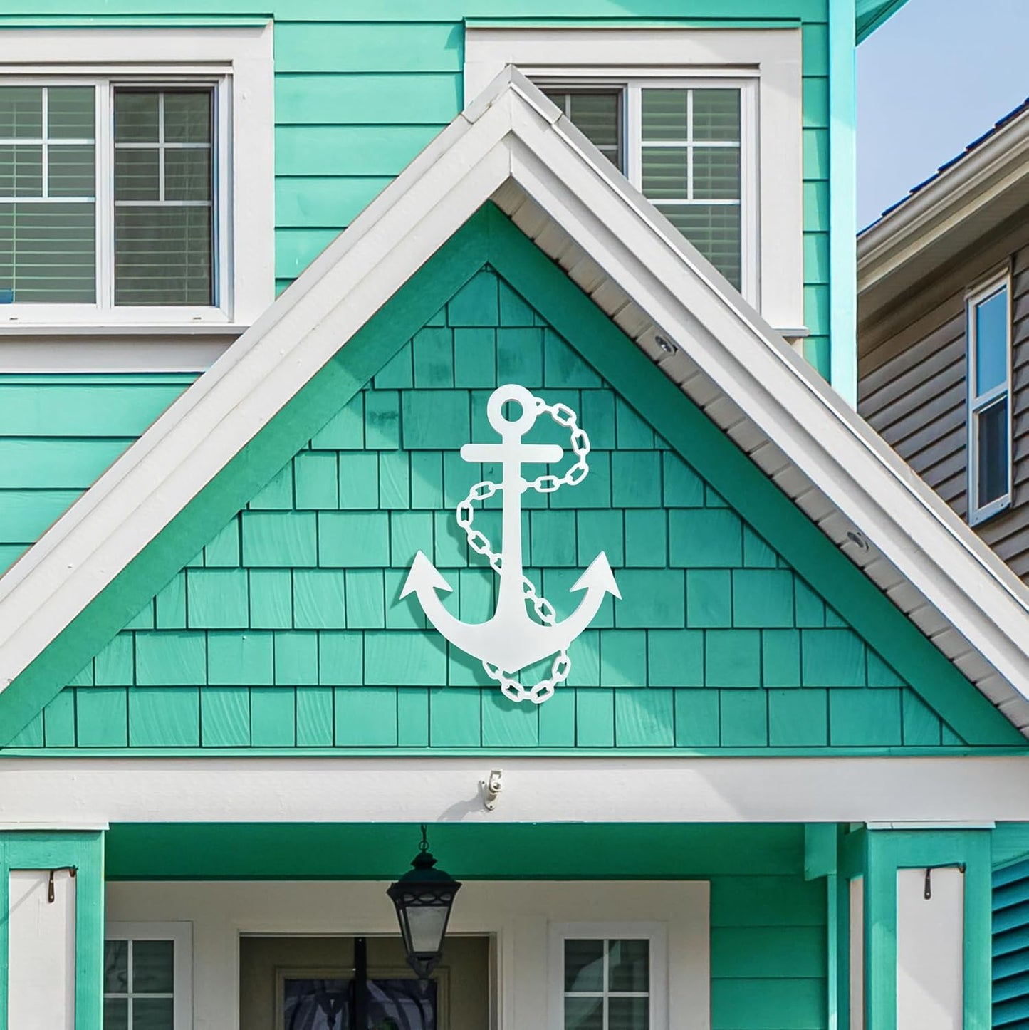 Outdoor Anchor Wall Decor, Nautical Beach House Sign, Weatherproof PVC Anchor with Chain, Ocean Marine Art for Indoor Outdoor Use (4 Foot)