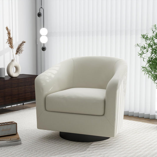Swivel Barrel Accent Chair, Modern Round Linen Arm Chair for Living Room, Bedroom, Comfy Club Reading Chairs for Adults（Linen Fabric, Beige, Set of 1
