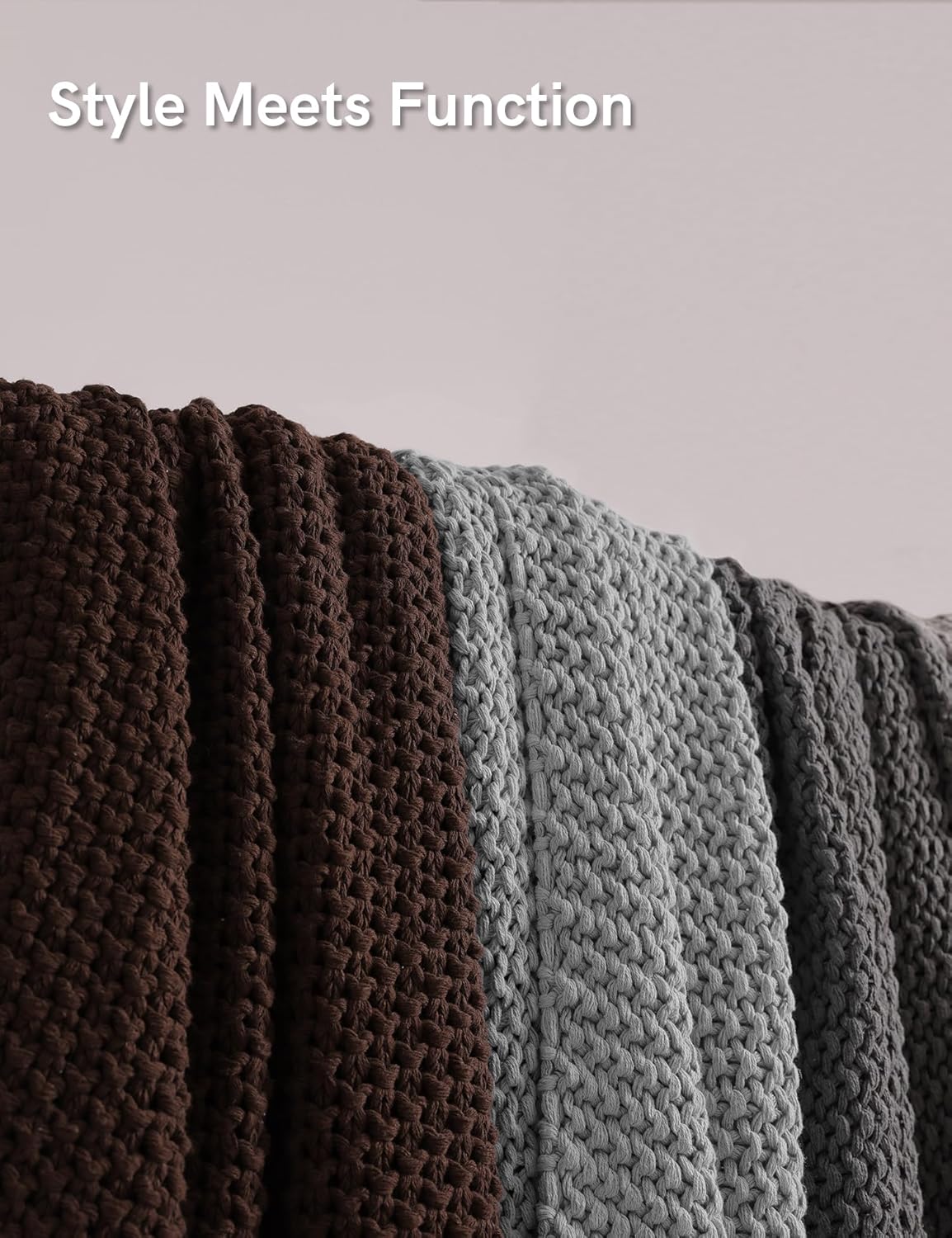 YnM Chunky Cotton Knit Throw Blanket, Cable Knit Throws for Bed Couch Sofa, Comfy & Relaxing, Decorative Piece for Farmhouse Modern Boho Rustic Scandinavian Chic Vibe, Moon Grey 50x60 Inches