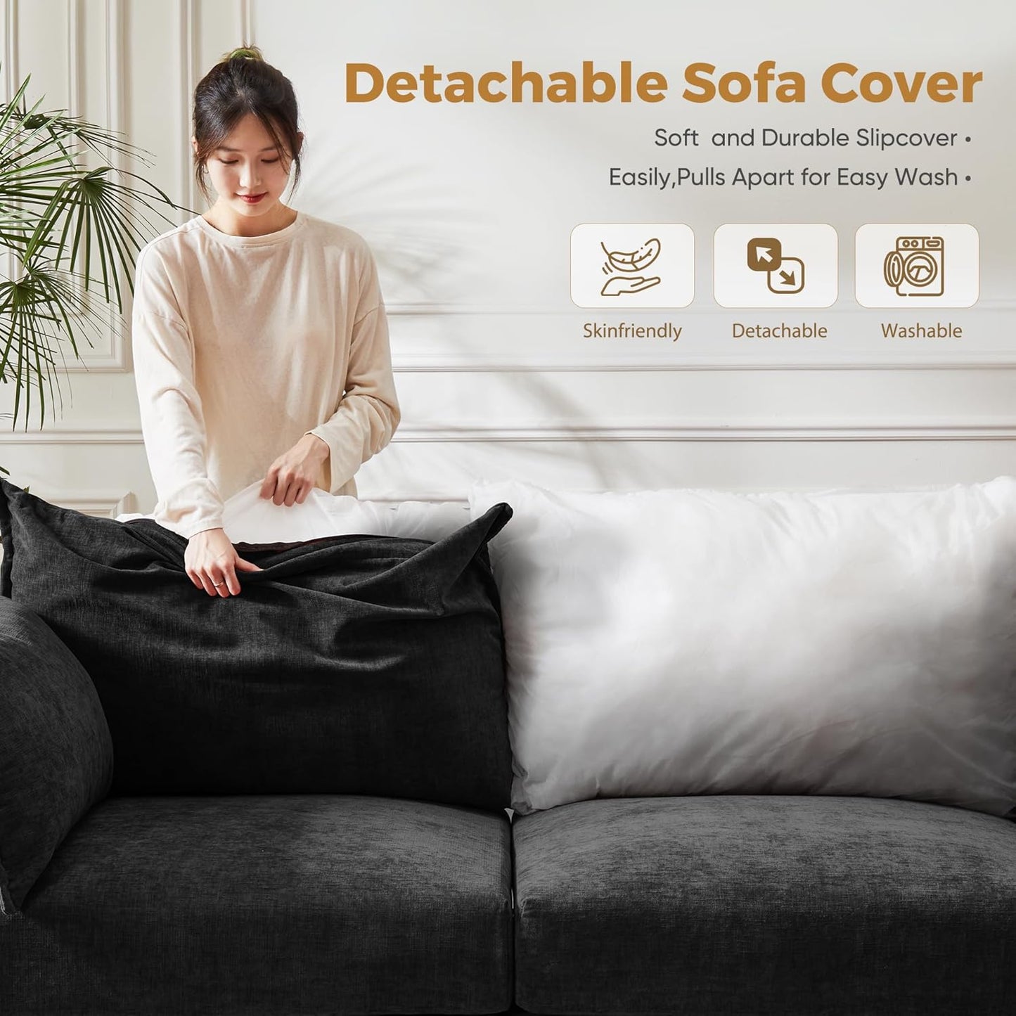 134.6" Oversized Modular Sectional Sofa, Large 6 Seater U Shaped Couch Deep Seat for Living Room, Apartment - Chenille Black