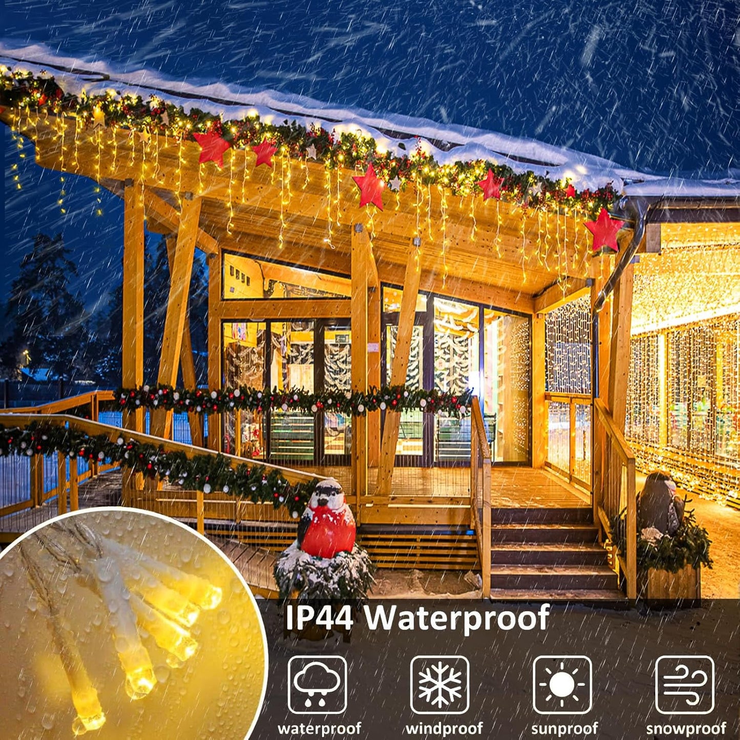 Icicle Lights for Outside, 33FT 400 LED Icicle Christmas Lights Outdoor, Waterproof & 8 Modes & Timer, Plug in Twinkle String Light for Indoor Patio Party Wedding Xmas Holiday Decorations, Warm White