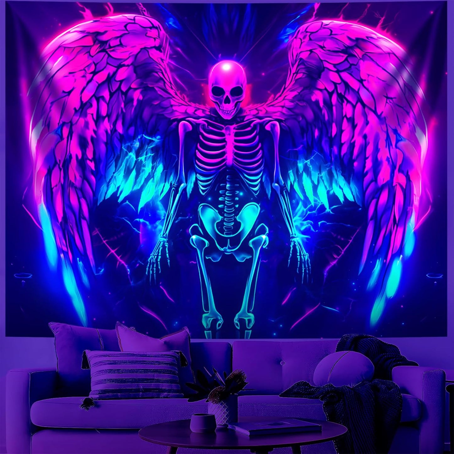 Blacklight Tapestry,WingTapestry Glow In The Dark,UV Reactive Black Light Upright Posters Wall Hanging for Bedroom Dorm Living Room Backdrop Decor (wing13, 59L" x 51W")