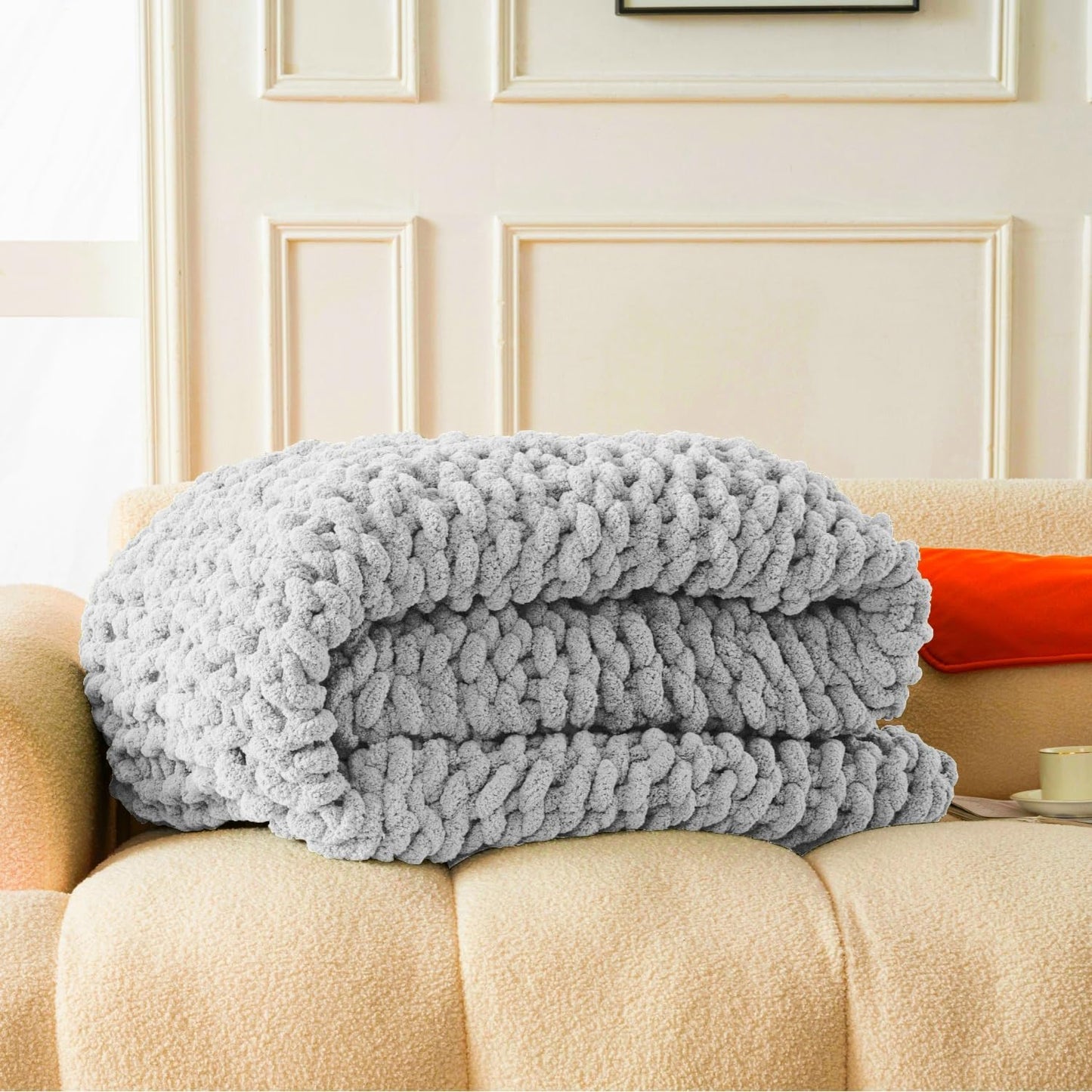 Ultra Soft Chunky Knit Blanket Throw -40x50 Hand Knitted Warm Chenille Throw Blanket, Home Decor Soft Thick Yarn Cable Knit Blanket Breathable Fleece Banket Christmas for Couch Bed Sofa Best GIF