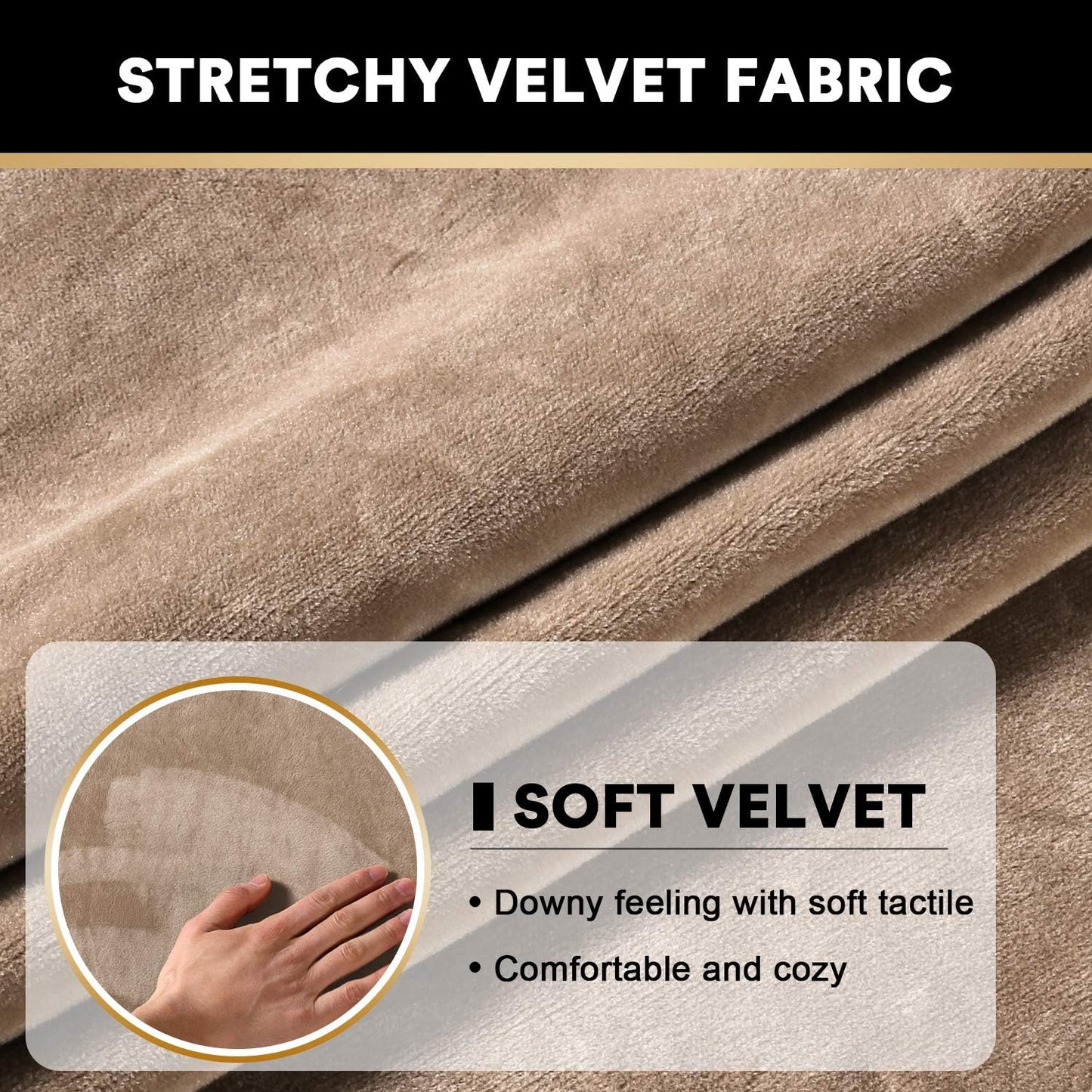 PrinceDeco Stretch Velvet Couch Cushion Covers, Soft Cushion Slipcover for Chair Loveseat Sofa Cushion Furniture Protector Seat Cushion Sofa Cover (Each Width Up to 29.5", Camel)
