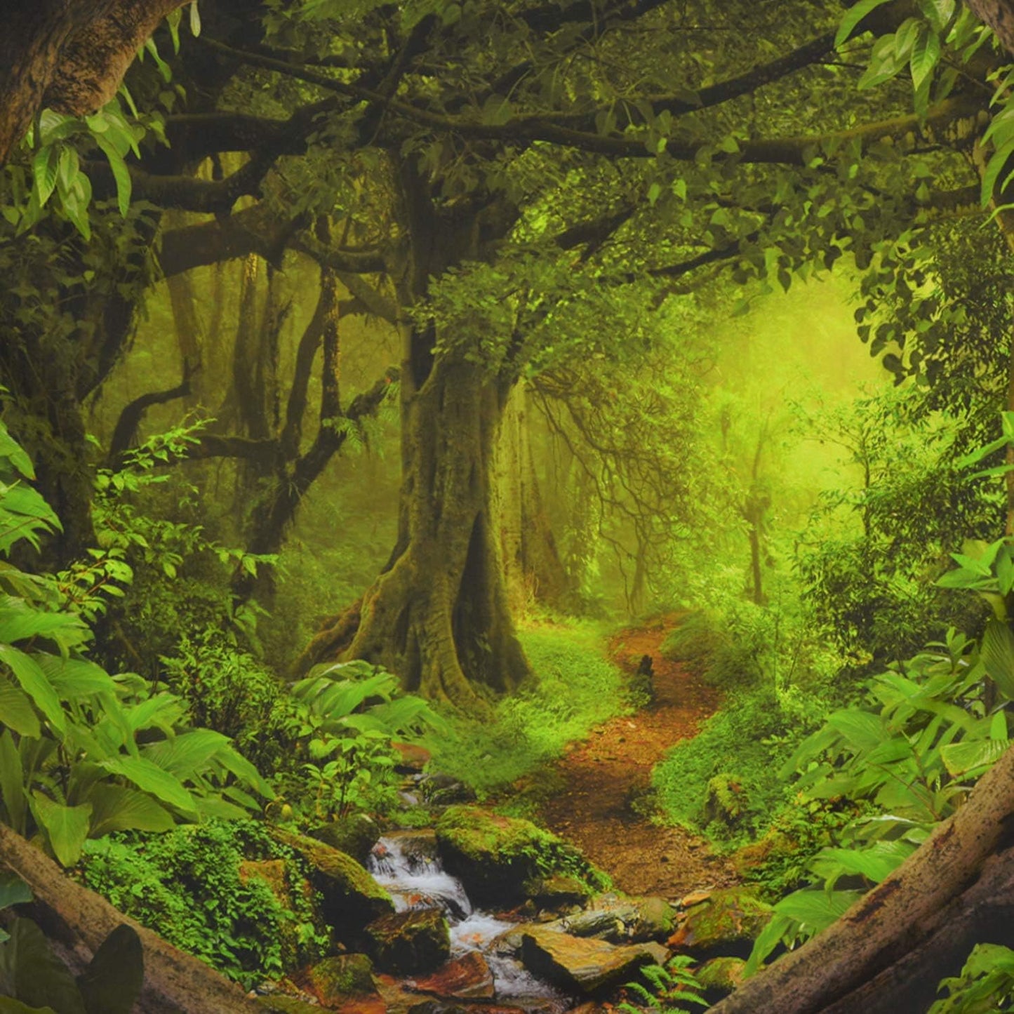 Tushelia Forest Tapestry Psychedelic Tree Cave Tapestries Fantasy Nature Landscape Backdrop Tapestries Stream Through Rainforest Jungle Tapestry Wall Haning for Bedroom Decor