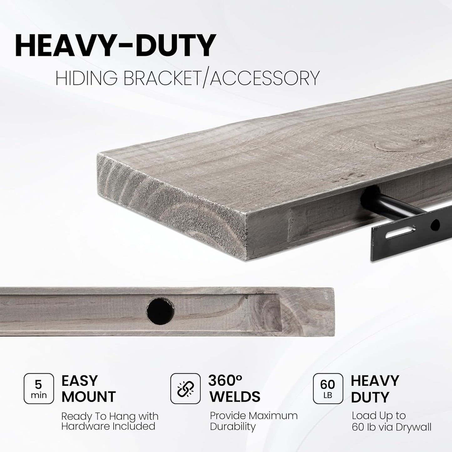 Fun Memories Floating Shelves for Wall Decor, 30"x8" Rustic Reclaimed Wood Shelves, Heavy-Duty Wall Mounted Shelves with Invisible Brackets, Set of 2for Living Room, Bedroom, Kitchen, Grey Finish