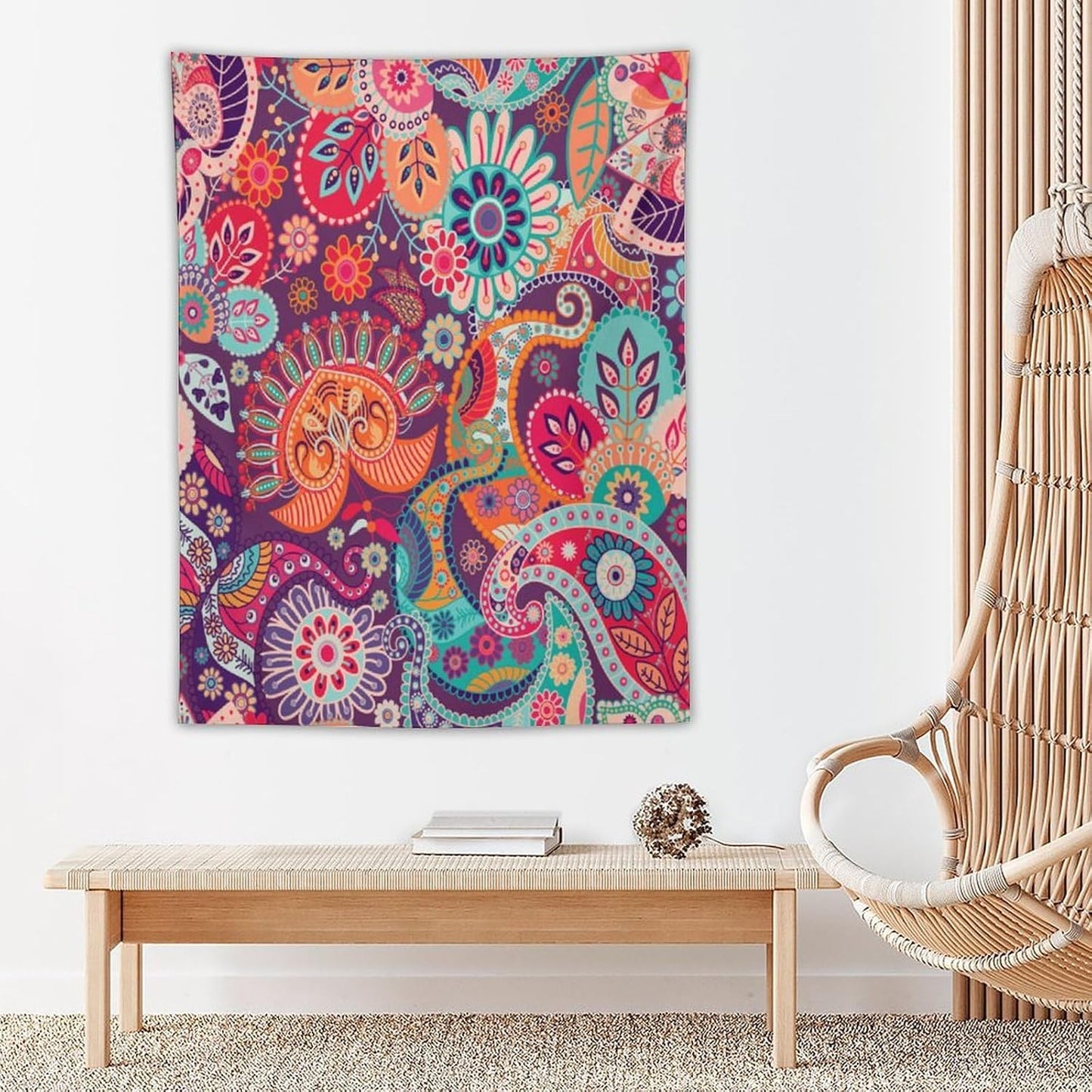 Boho Floral Tapestry, Abstract Mandala Plant Colorful Floral Home Art Wall Hanging for Bedroom Living Room Dormitory 40x60 Inch