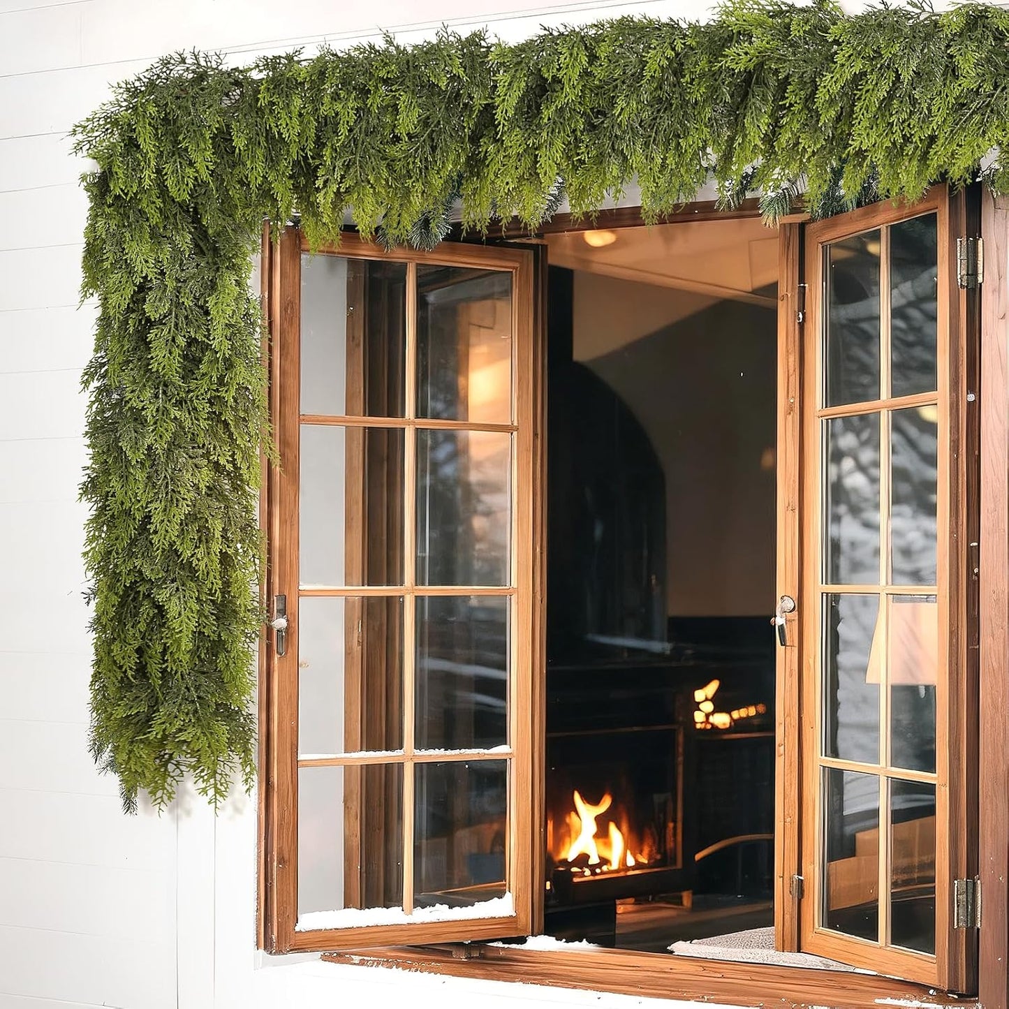 6FT Real Touch Cedar Garland for Fireplace - Artificial Christmas Garlands Realistic Faux Greenery Fake Pine Needles Garland for Holiday,Table, Window,Mantel,Stairs, Home,Indoor Outdoor Decor (1PCS)