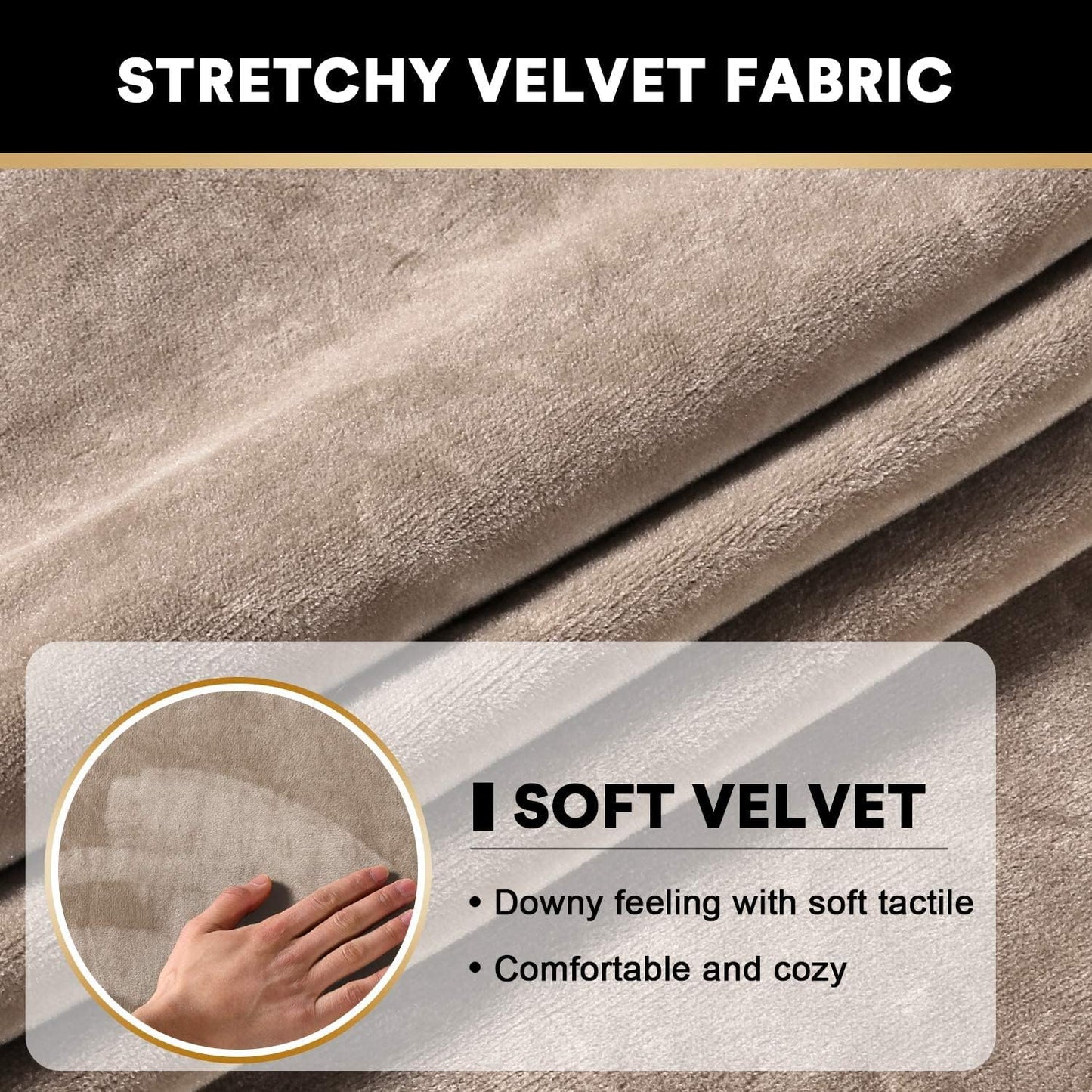 PrinceDeco Velvet Couch Cushion Cover Soft Stretch Cushion Slipcover for Chair Loveseat Sofa Cushion Furniture Protector Seat Cushion Sofa Cover (2 Piece Large Sofa Cushion Covers, Taupe)