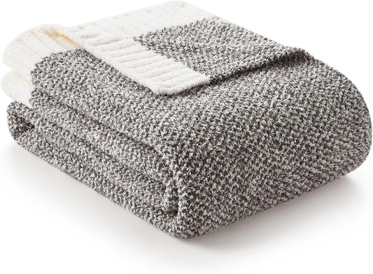 Snuggle Sac Grey Blankets Twin Size for Bed and Sofa, Reversible Super Soft Blankets Warm Cozy Knit Blankets Fuzzy Plush Blanket, Grey, 60x80 inches