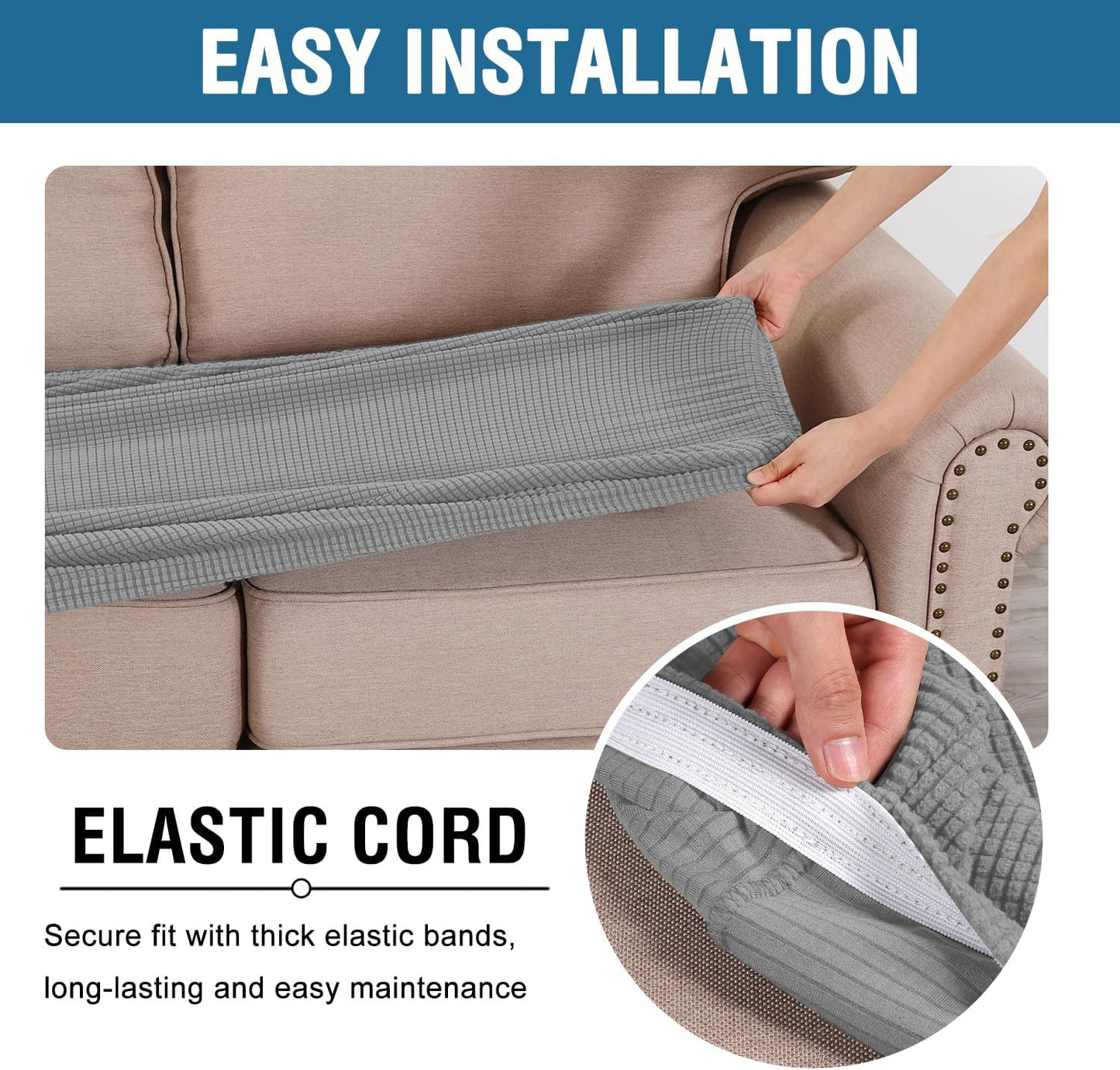 H.VERSAILTEX Super Stretch Individual Seat Cushion Covers Sofa Covers Couch Cushion Covers Slipcover Sets Thick Jacquard Textured Twill Fabric (1 Piece Sofa Cushion Cover, Dove)