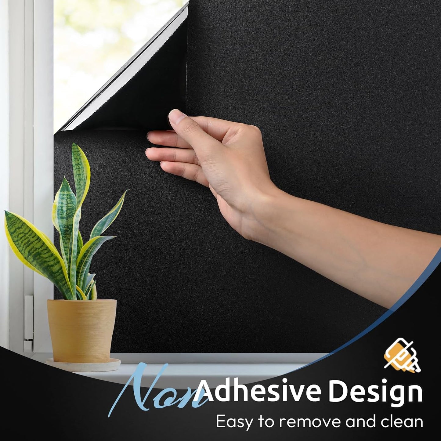 rabbitgoo Blackout Window Film, Sun Heat Blocking Privacy Cover for Glass, Removable Opaque Room Darkening Dark Black Out Window Covers Tint Shades for Home Day Sleep Light Blocker 29.5 x 118.1 Inches