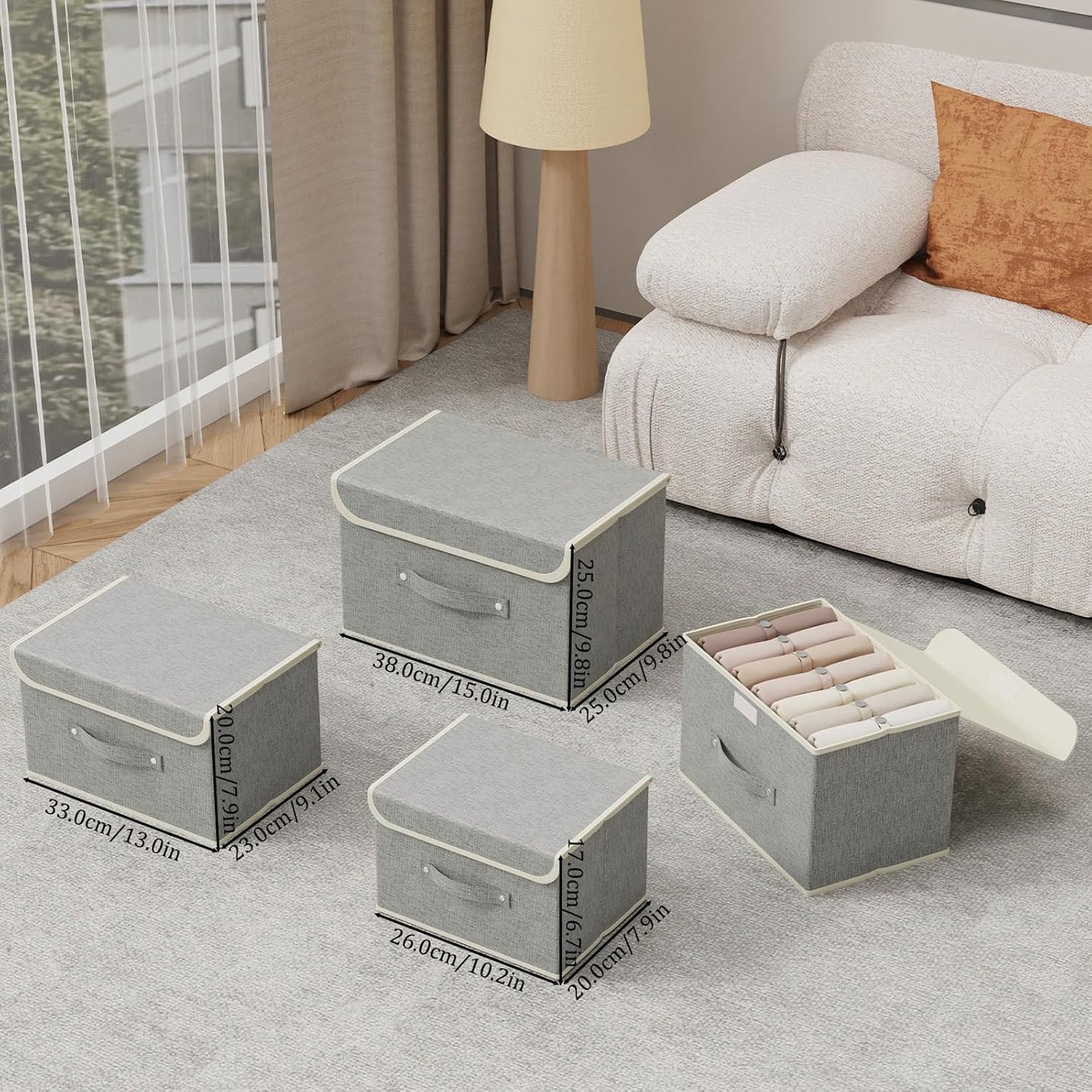 Fabric Storage Bins Cube Organizers with Flip-Top Lid and Handles,Storage Boxes for Organizing Home,Office,and Closet,Grey,3 Pack 13 X 9.1 X 7.9 in