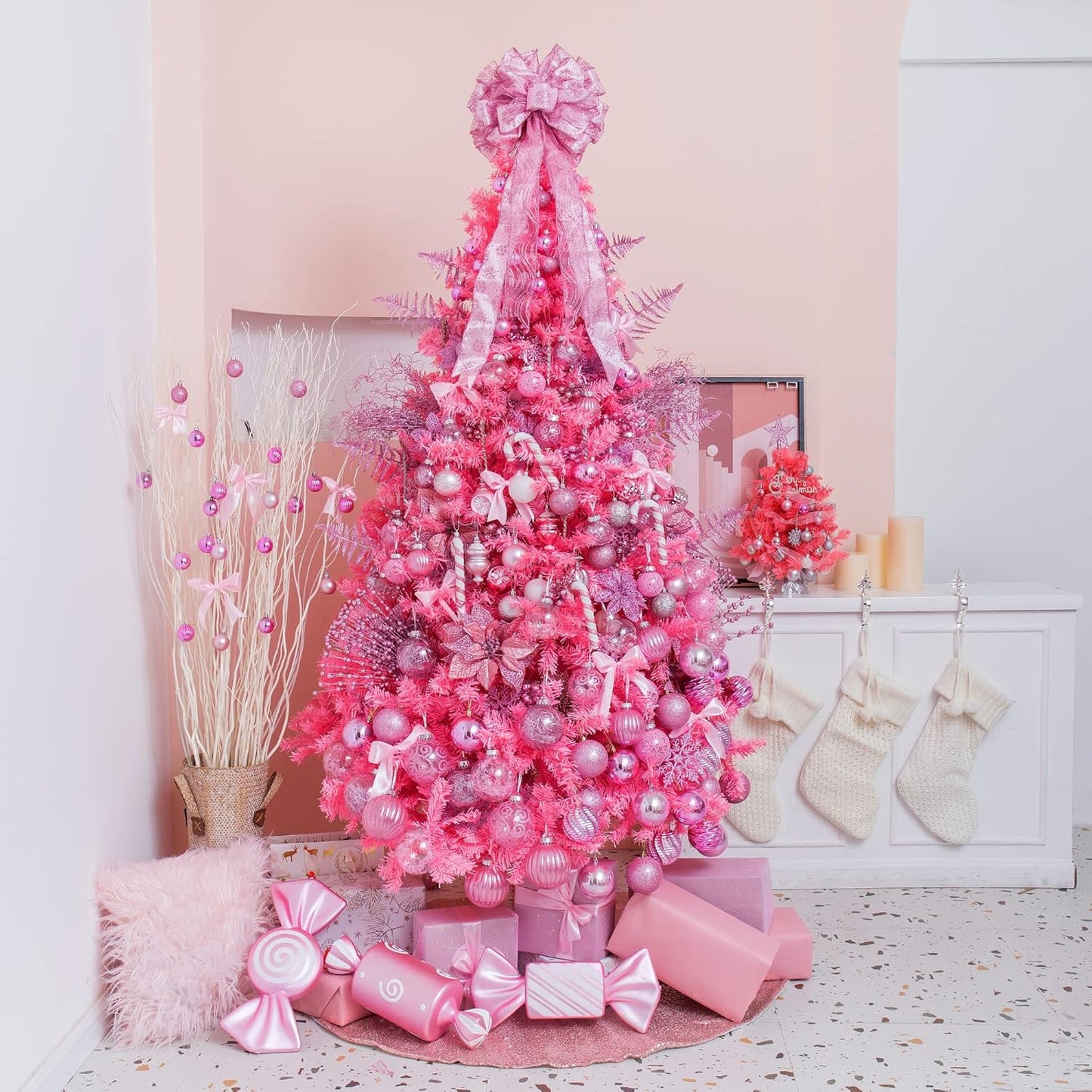 XmasExp 24ct Christmas Ball Ornaments Shatterproof Christmas Ornaments Set Decorations for Xmas Tree Balls 40mm/1.57” (1.57'', Pink)