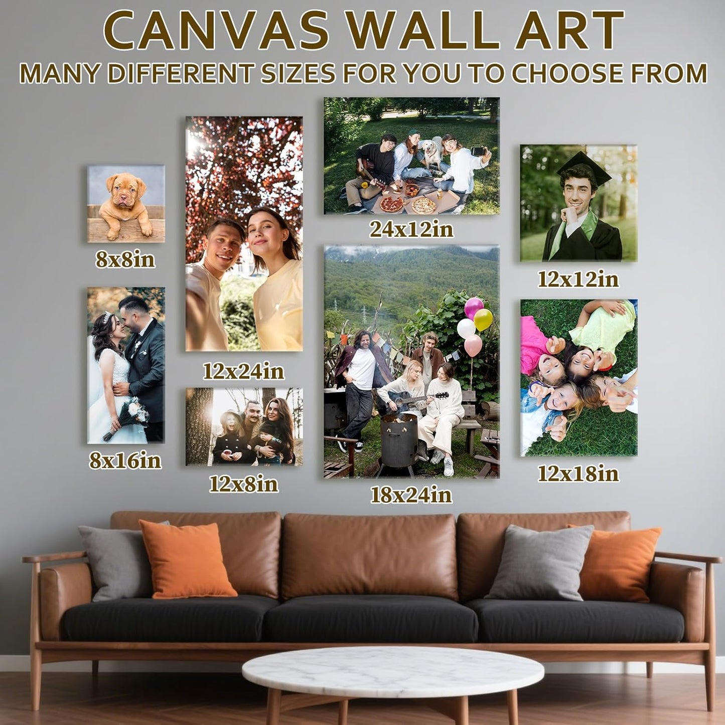 Custom Canvas Prints with Your Photos - Personalized Pictures Print, Customized Photo Gifts, Wall Art Poster Canvas Printing for Wedding, Family, Baby, Pets, Home Office Decor, Wrapped Frame 8x16