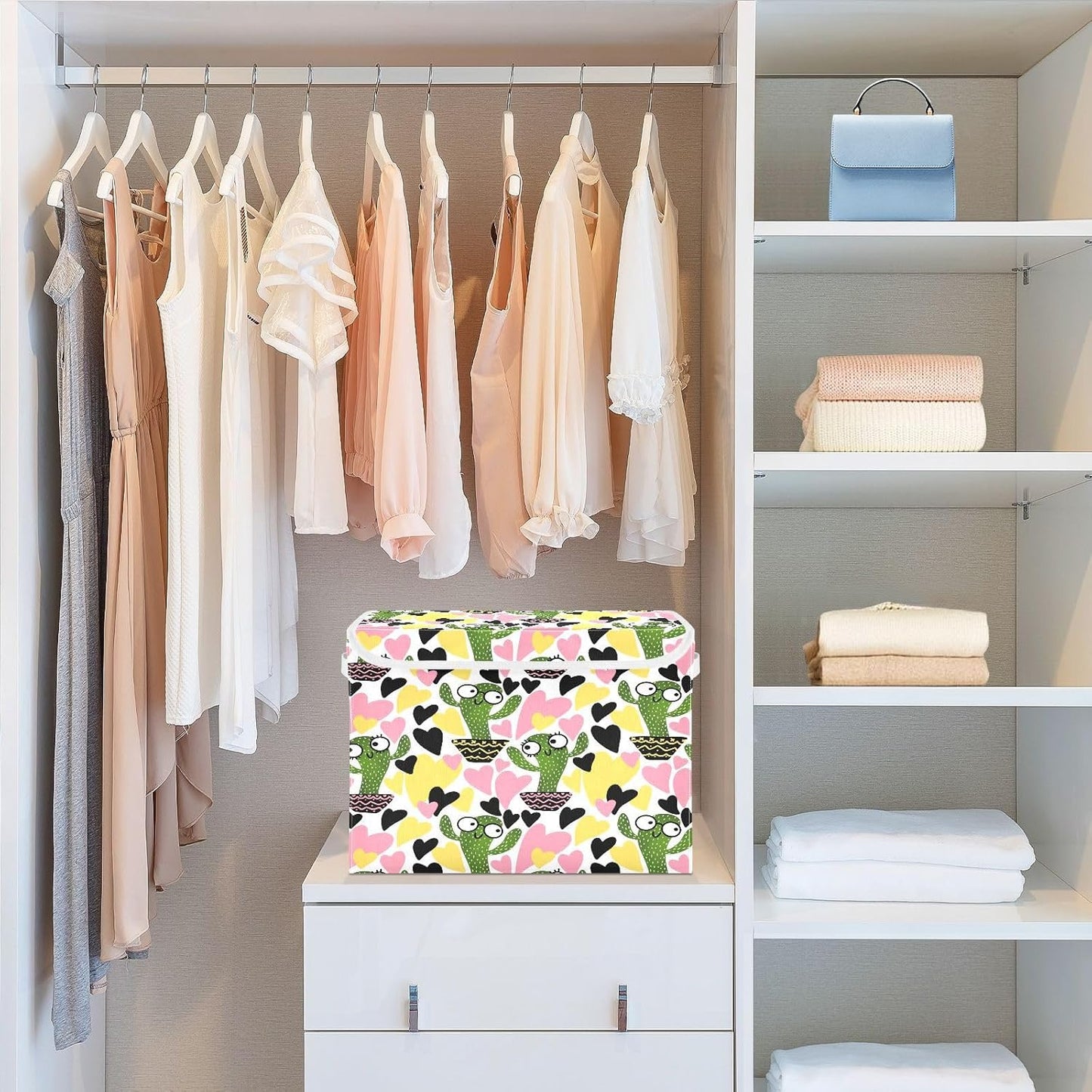 susiyo Cactus Seamless Floral fabric storage baskets with lids,Collapsible Storage Boxes,Foldable storage boxes with handles for Home,Office,Closet Organization