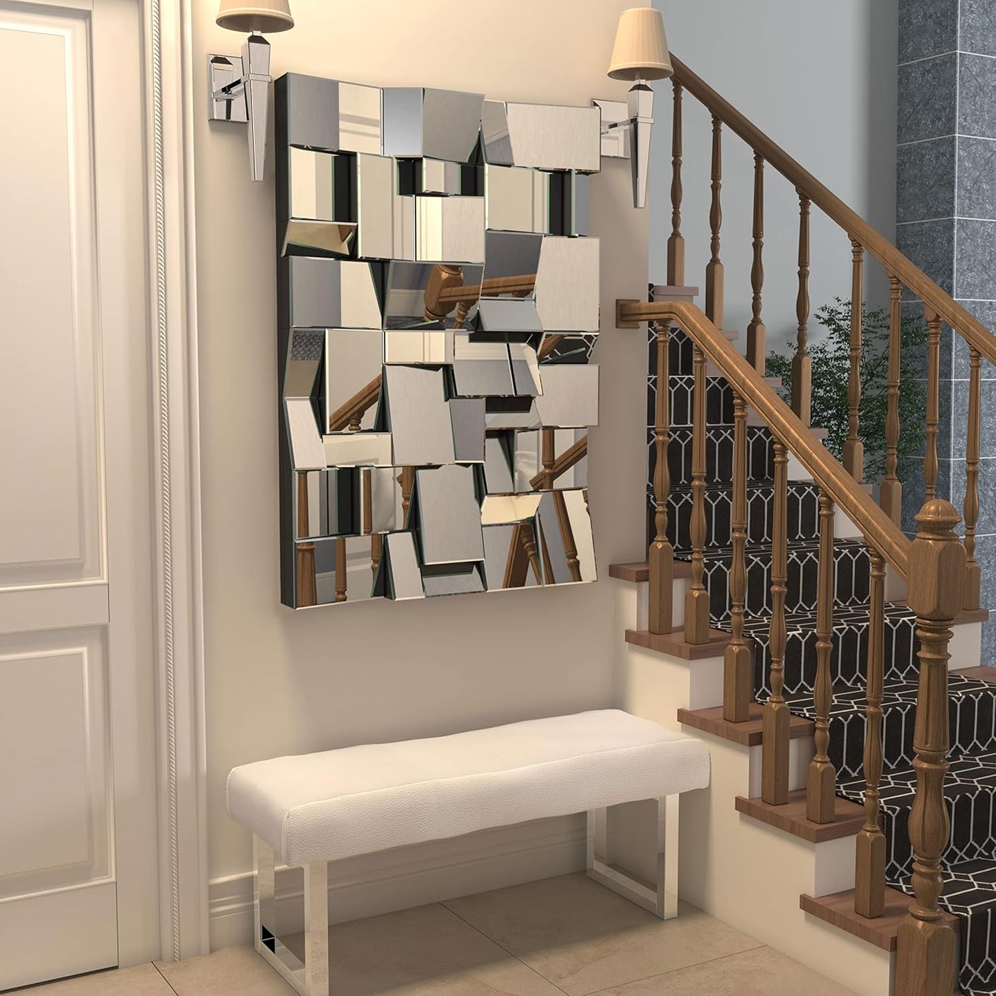 KOHROS Modern Geometric Irregular Mirror for Wall Decor 44" x 30" Decorative Mirror with Beveled Glass for Entryway Hallway Living Room Home Decor Horizontal or Vertical Hanging