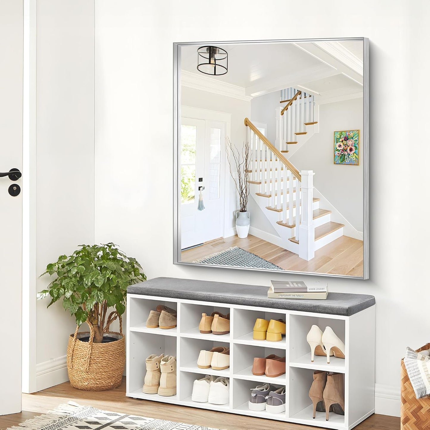Silver Bathroom Mirror, 40x48 Inch Rectangular Framed Mirror, Large Wall Mounted Bathroom Vanity Mirror Over Sink for Bedroom,Restroom, Living Room, Hangs Vertically or Horizontally