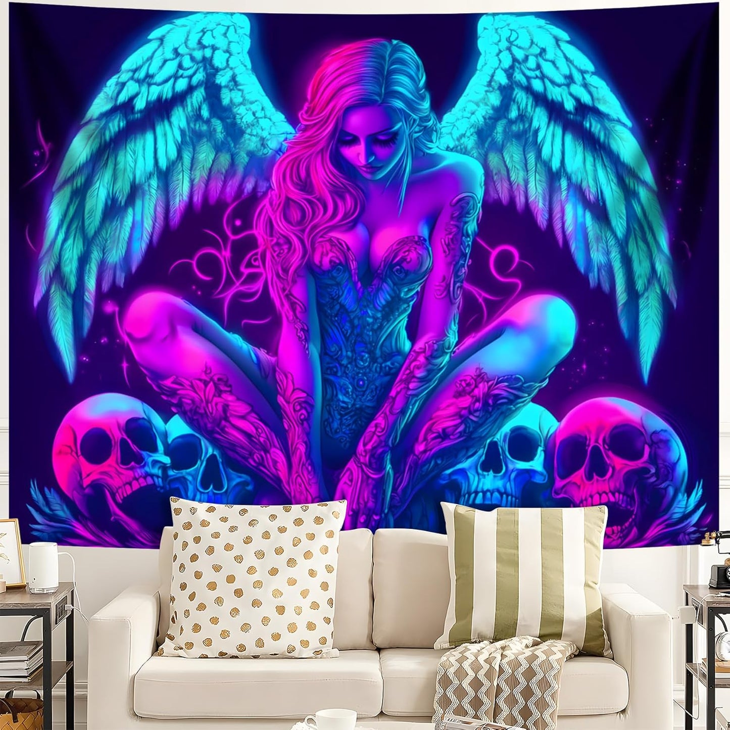 Blacklight Tapestry,WingTapestry Glow In The Dark,UV Reactive Black Light Upright Posters Wall Hanging for Bedroom Dorm Living Room Backdrop Decor (wing15, 59L" x 51W")