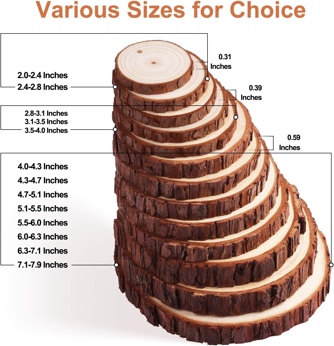 Fuyit Natural Wood Slices, 30 Pcs 3.1-3.5 Inch Unfinished Predrilled Wooden Circles Tree Slice with Hole for DIY Arts Craft Christmas Ornaments