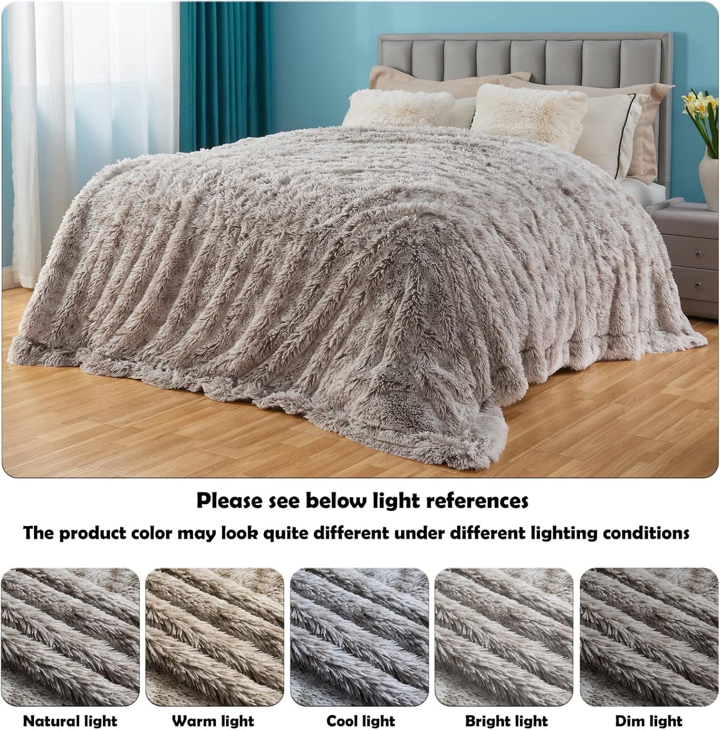GONAAP Fuzzy Faux Fur Throw Blanket Twin Size Frosty Grey Super Soft Cozy Plush Fuzzy Shaggy Blanket for Couch Sofa Bed (Frosty Grey, Twin(60"x80"))