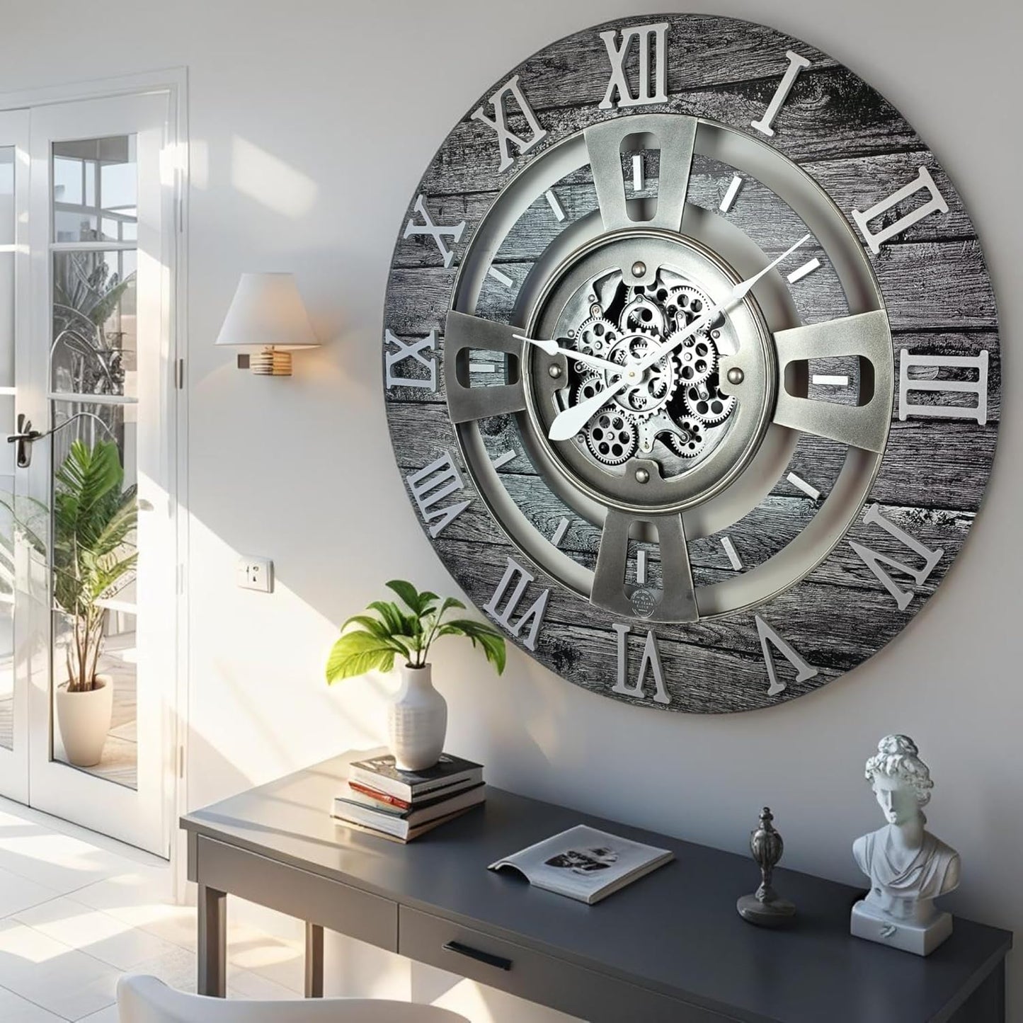 The Gears Clock Real Moving Gear Wall Clock England Line (Carbon Grey, 24 inches (60 cm))